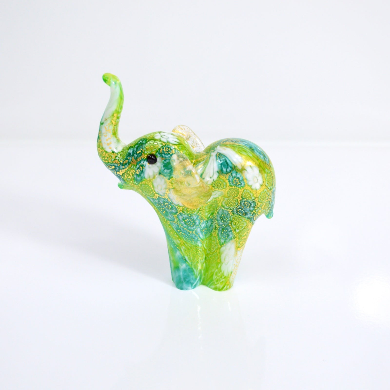 Murano glass elephant figurine with Millefiori pattern and 24k gold accents, handcrafted in Italy, by My Italian Decor.