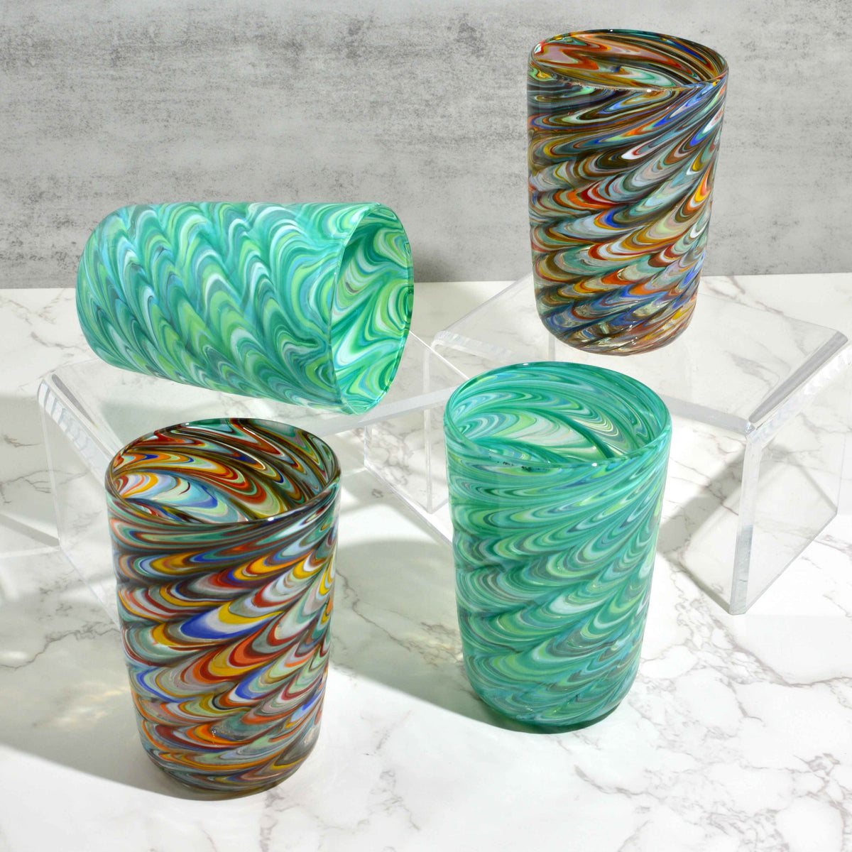 Pavone Murano Glass Tumbler, Green and Multi, Set of 2