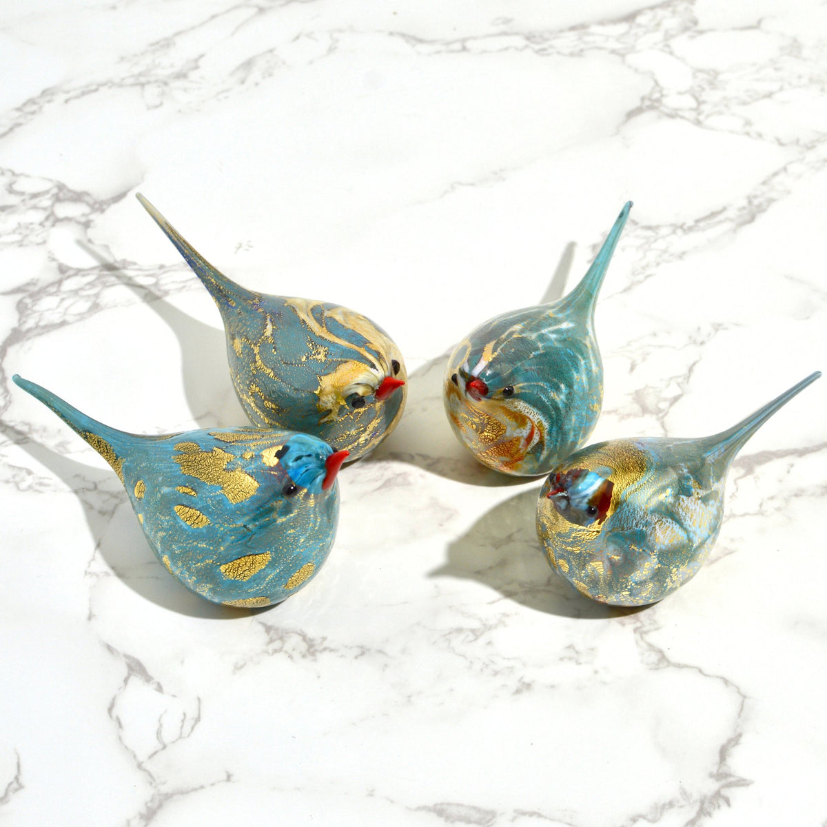 Murano Glass Hand Blown Teal Chirpie Bird - Giuseppe