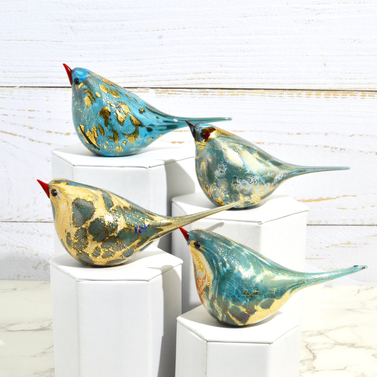 Murano Glass Hand Blown Teal Chirpie Bird - Giuseppe