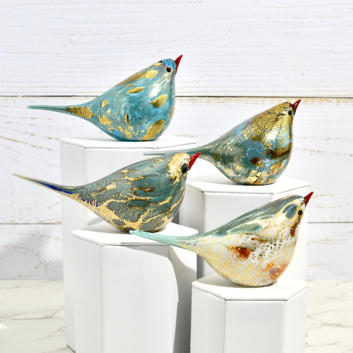 Murano Glass Hand Blown Teal Chirpie Bird - Giuseppe