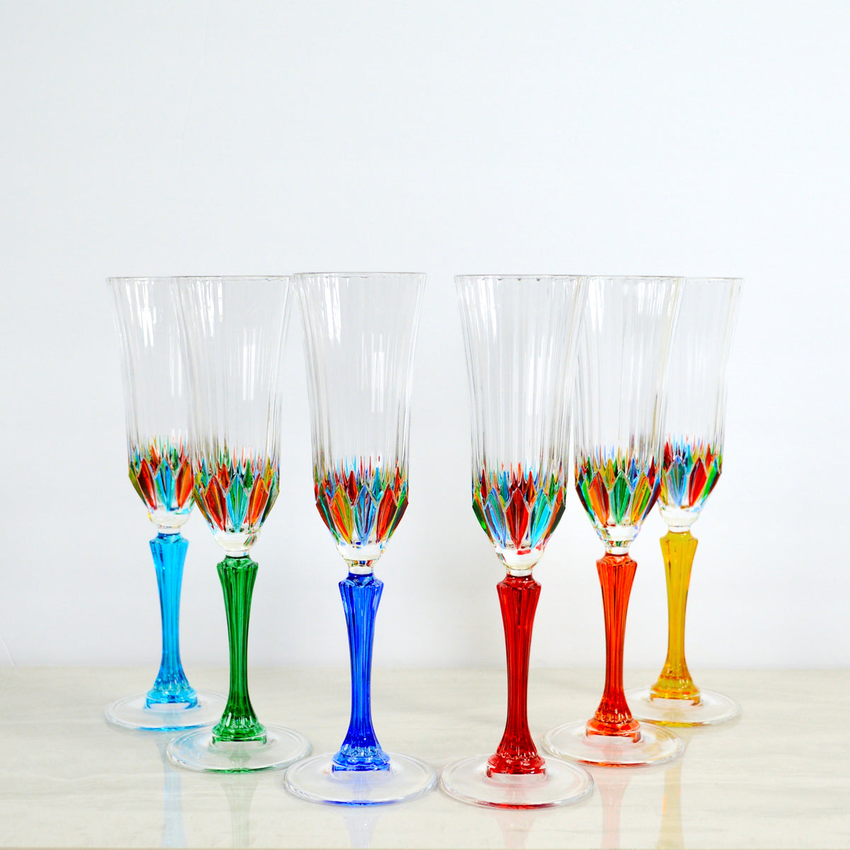 Hand Painted Italian Crystal Demi Swatch Champagne Glasses, Set of 2 - My Italian Decor