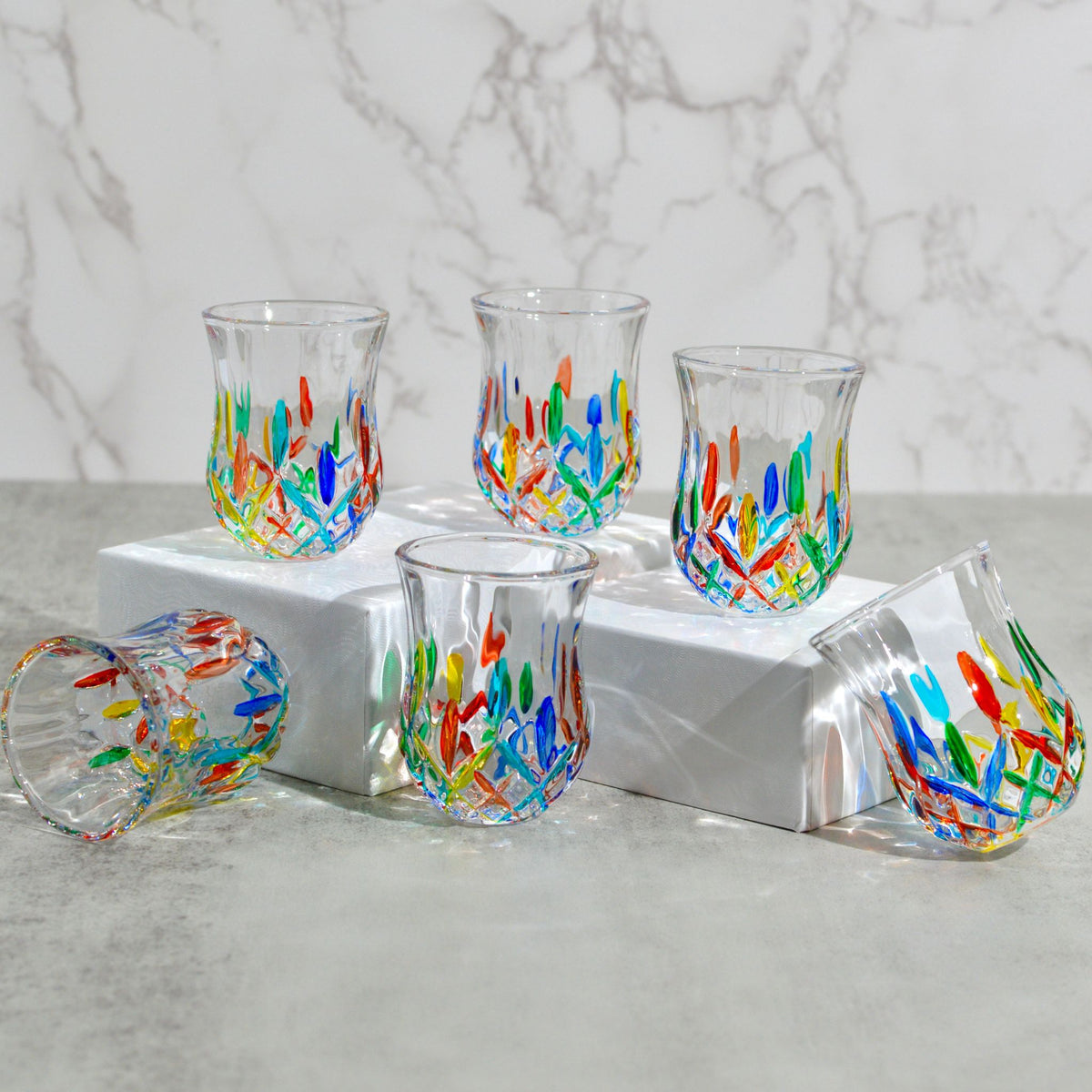 Opera Shot Glasses, Set of 6, Hand Painted Crystal, Made in Italy