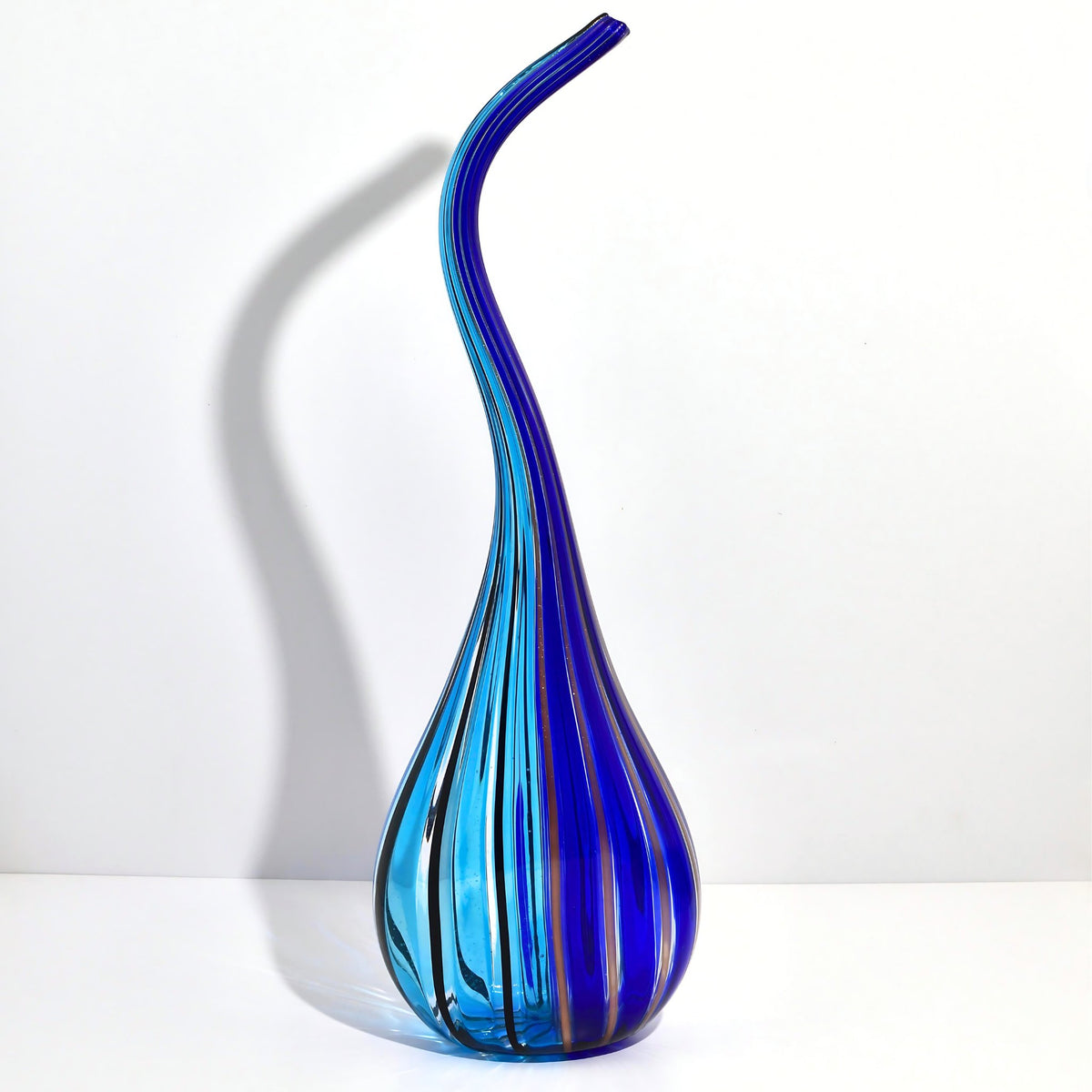 Harlequin Murano Glass Art Glass Long Neck Vessel, Made in Italy