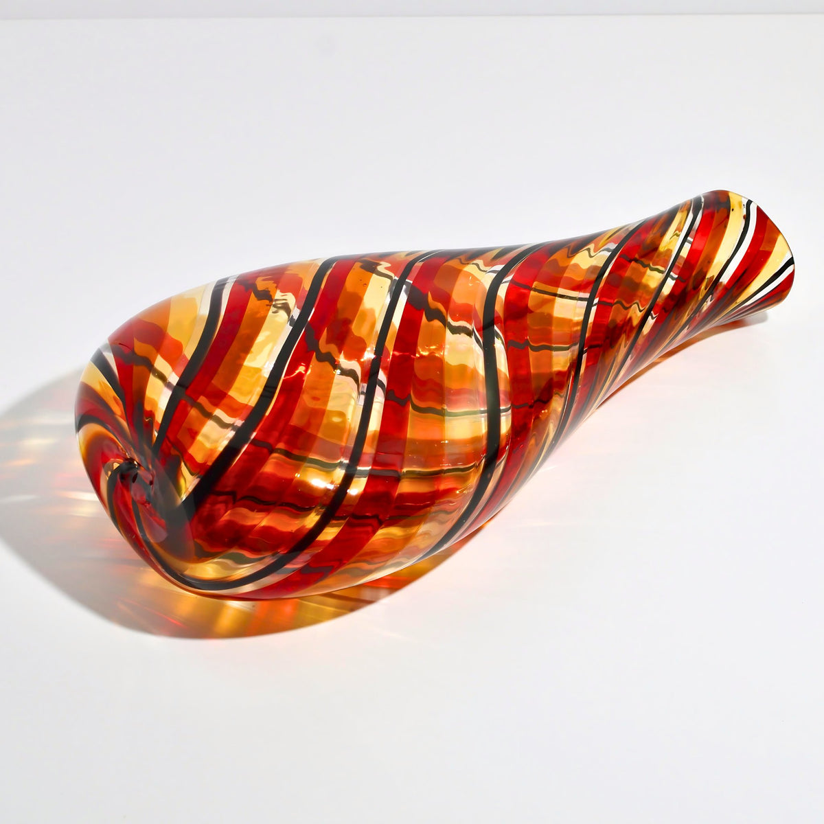 Murano Glass Harlequin Vase, Amber/Red, Made in Italy