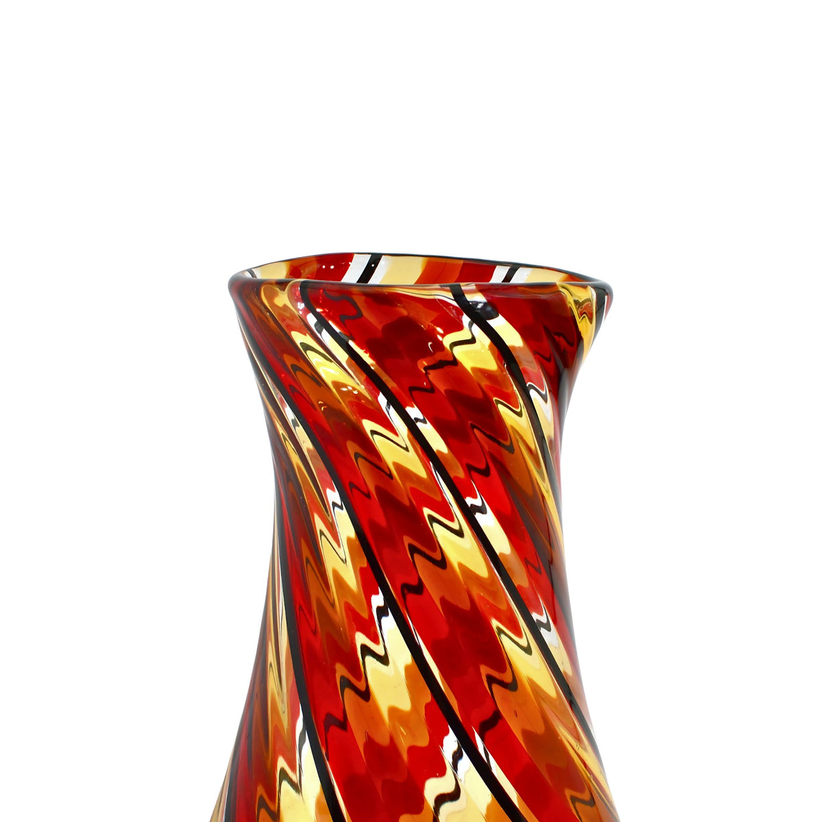 Murano Glass Harlequin Vase, Amber/Red, Made in Italy