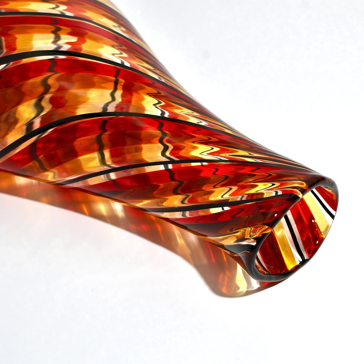 Murano Glass Harlequin Vase, Amber/Red, Made in Italy