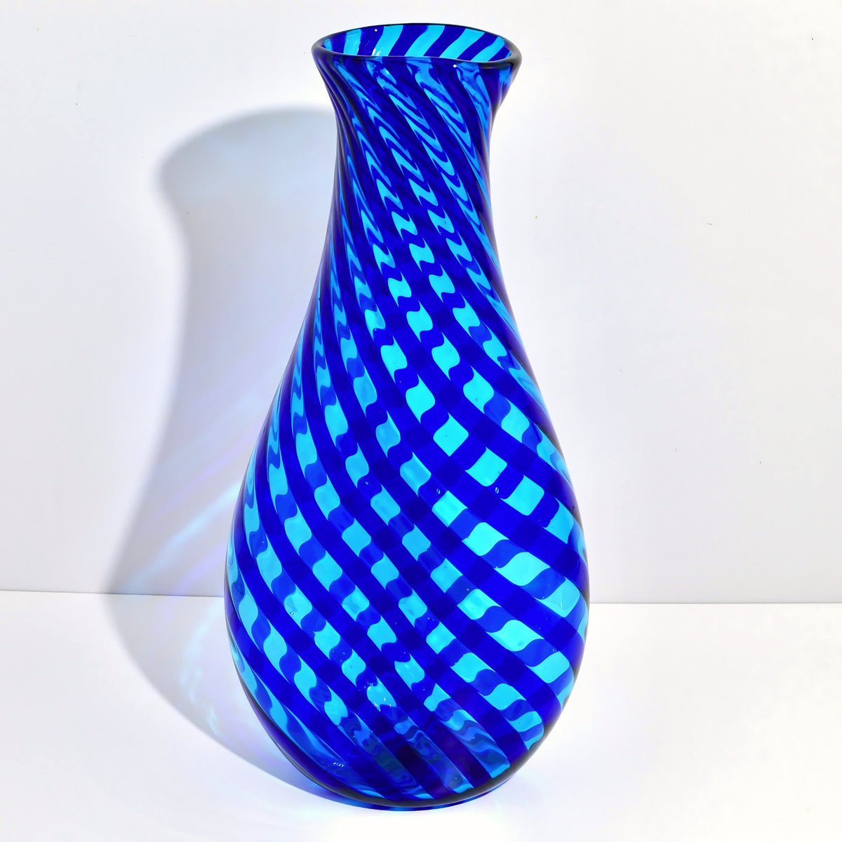 Harlequin Art Glass Vase, Cobalt Blue, Made in Italy