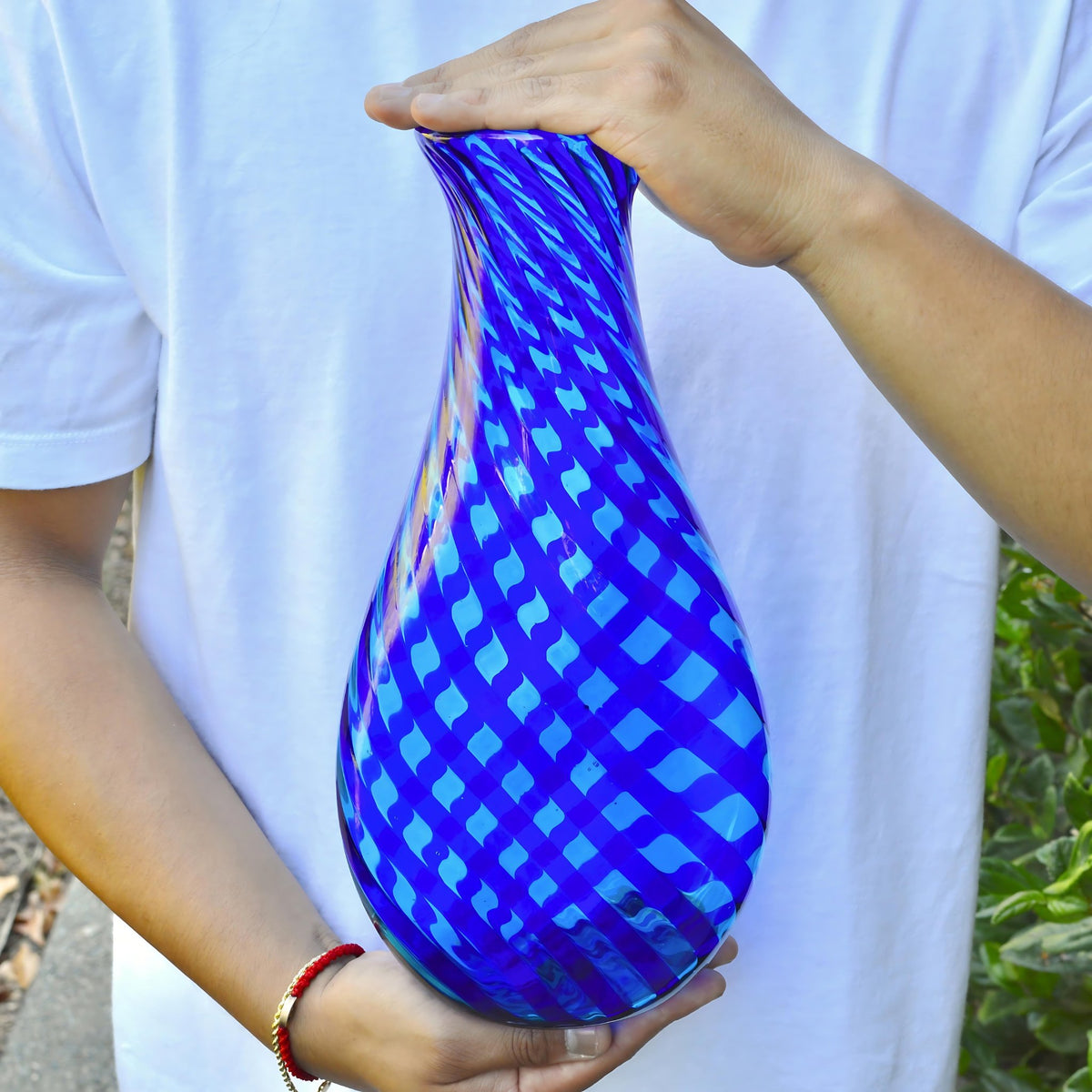 Harlequin Art Glass Vase, Cobalt Blue, Made in Italy