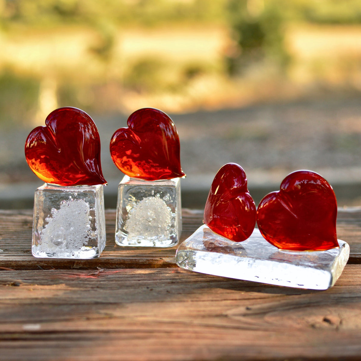 Murano Glass Red Heart Sculpture, Figurine, Paperweight on cube shaped base