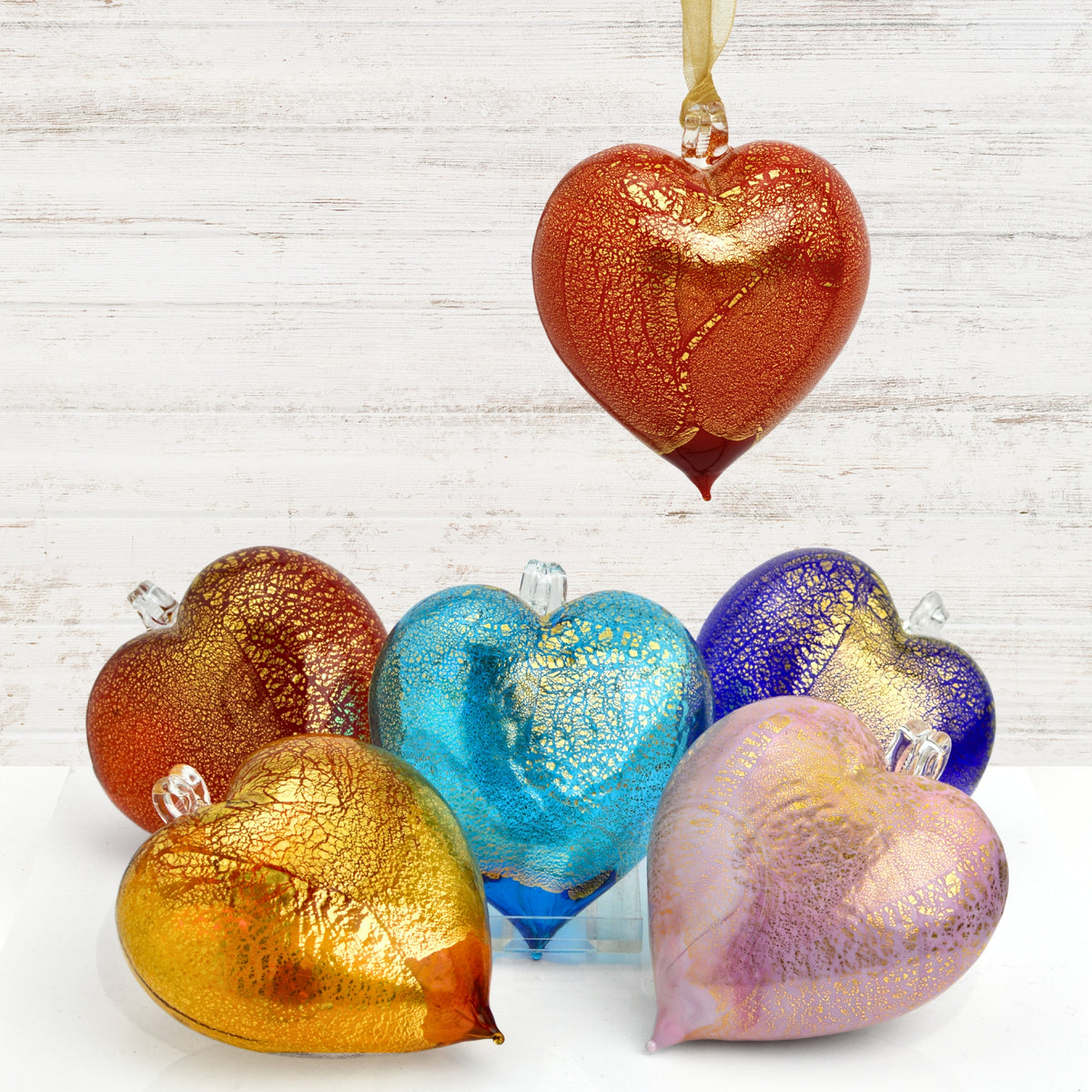 Murano Glass Heart Hanging Ornament, Multiple Colors