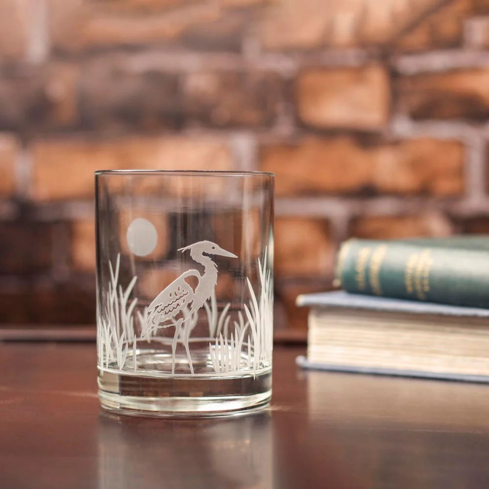 Set of 2 Heron whiskey tumblers, 13oz, made in the USA, featuring clear glass with elegant design by My Italian Decor.