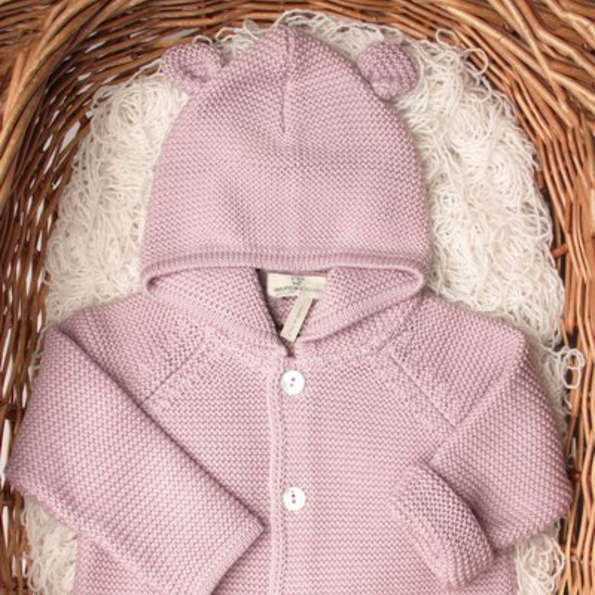 Knitted Baby Hoodie with ears - 100% Organic Cotton - Made in Italy - My Italian Decor