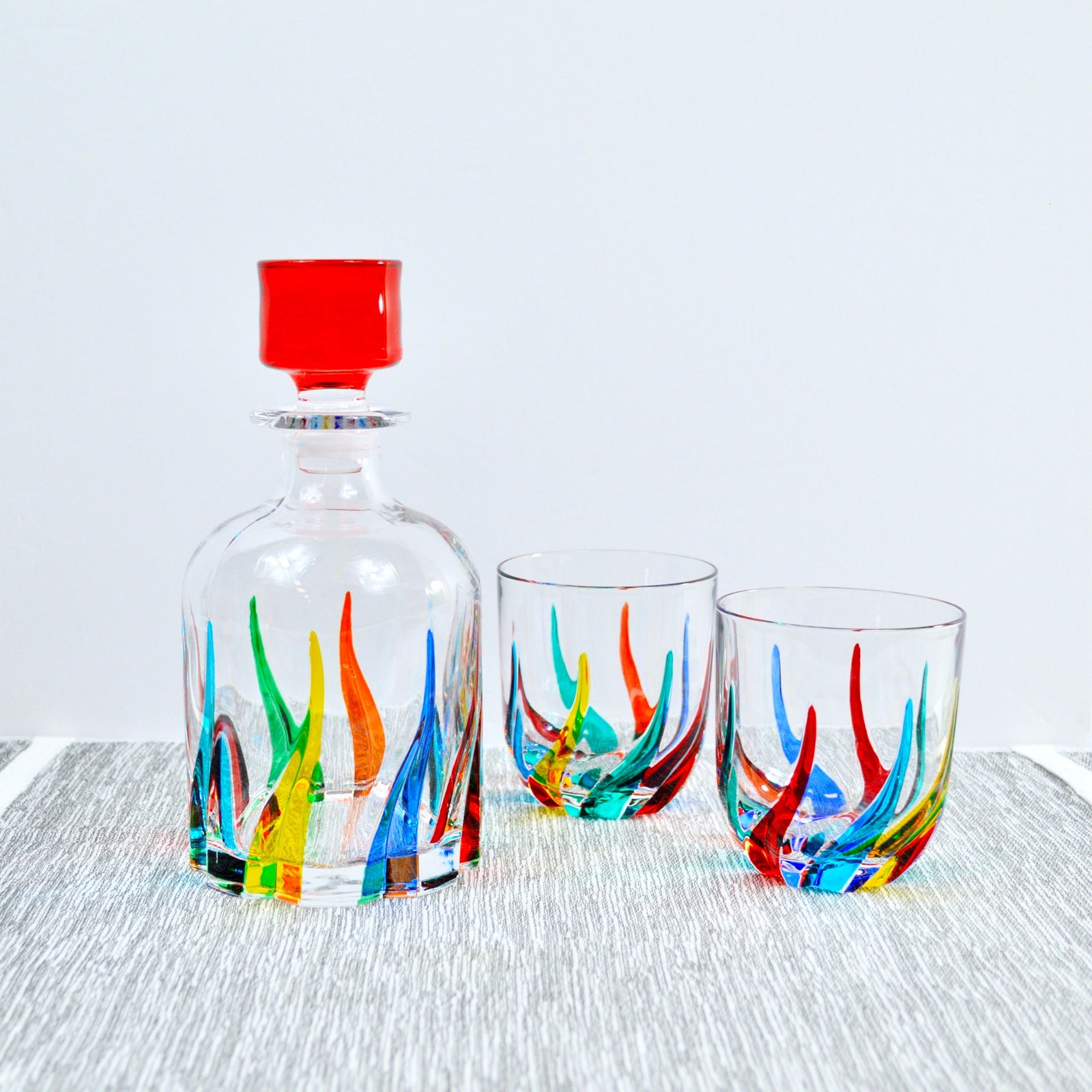 Bell-shaped Trix decanter by DZ, handcrafted Italian crystal with intricate hand-painted details for elegant wine serving.