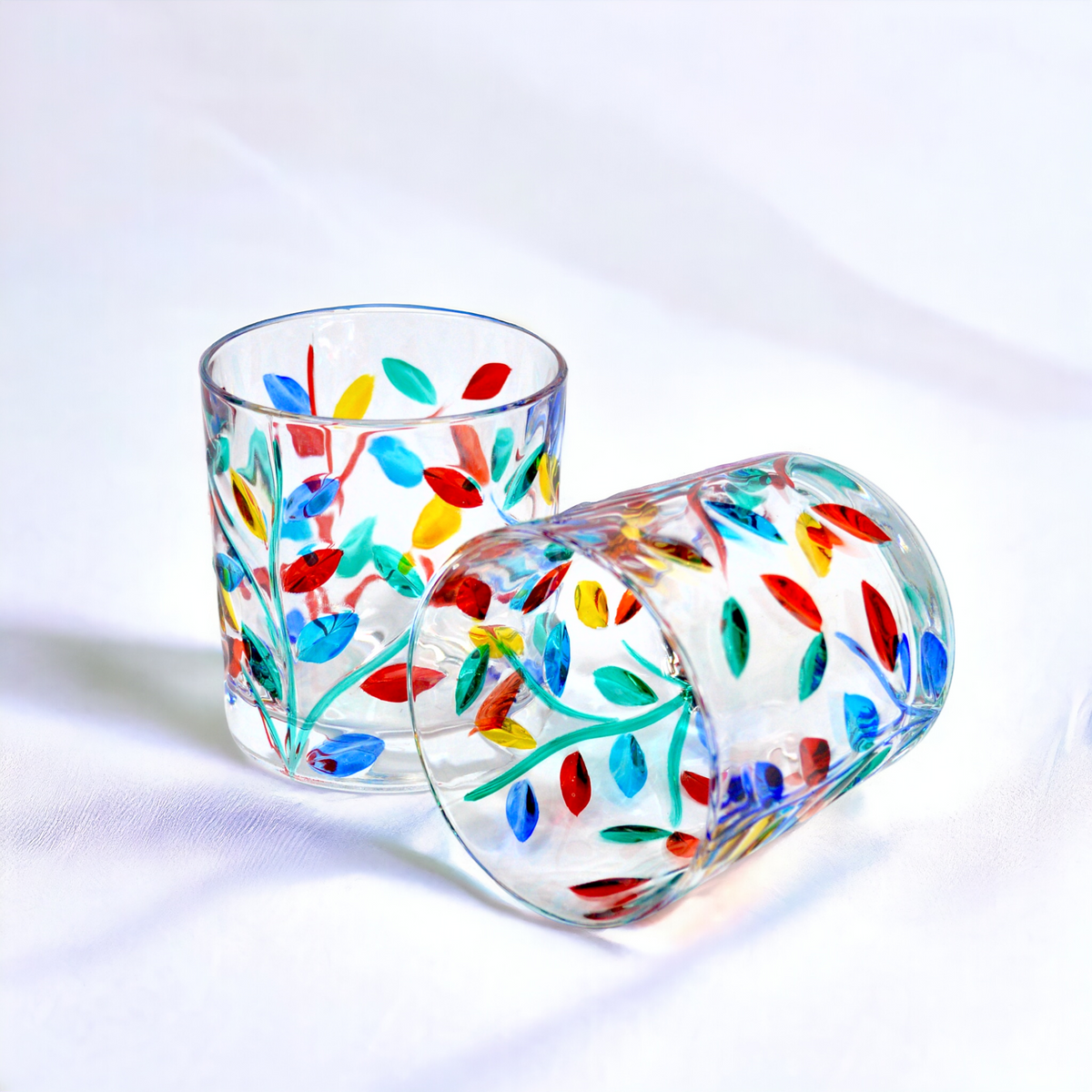 Flowervine Short Drink Glasses, Hand-Painted Italian Crystal, Set of 2 - My Italian Decor