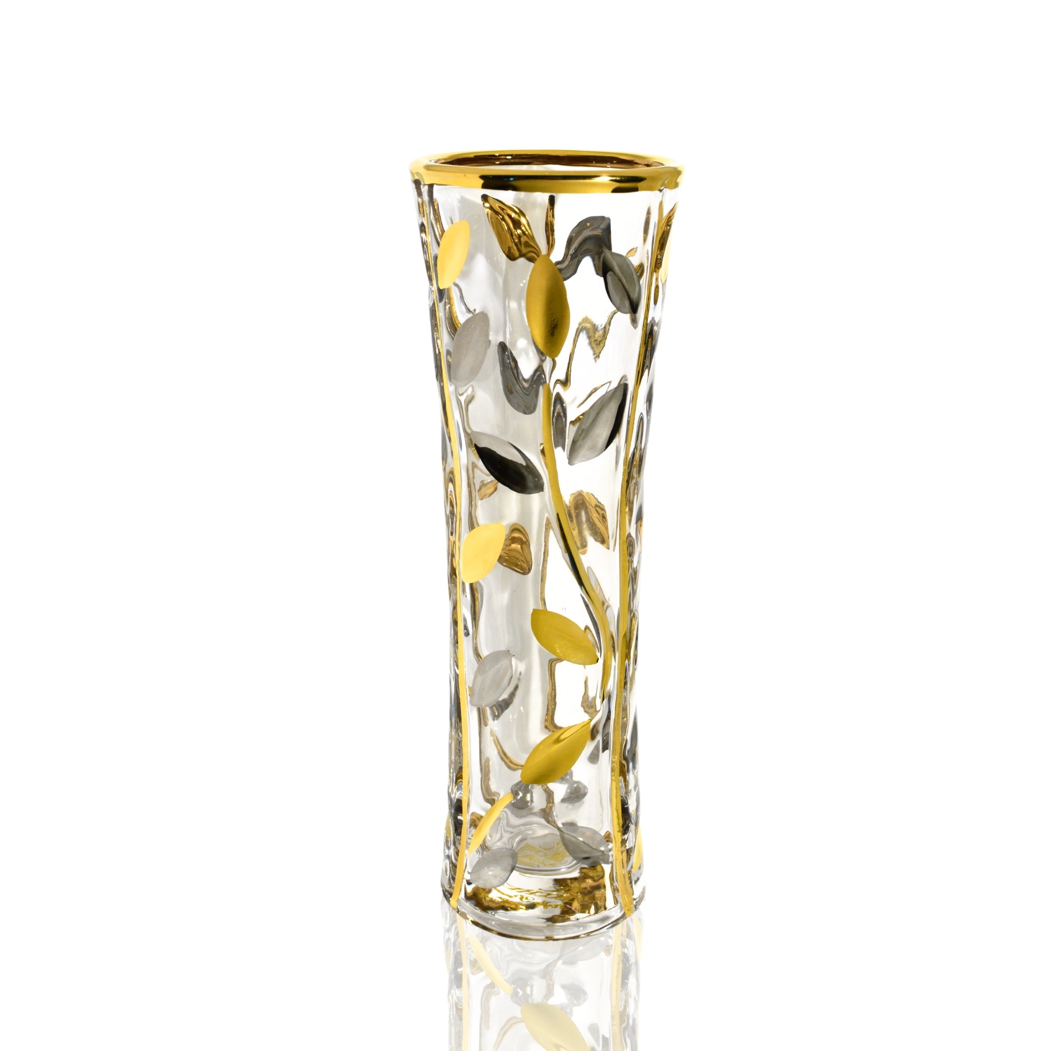 Elegant Flowervine platinum and gold Italian crystal bud vase with intricate design, perfect for stylish floral arrangements.