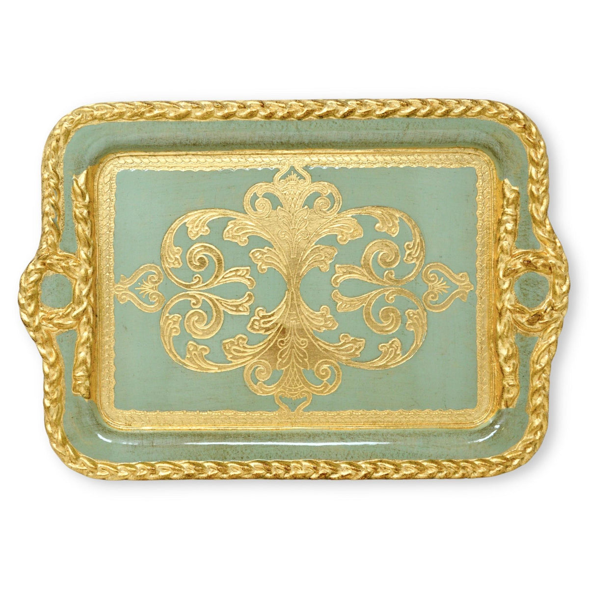 Florentine Carved Wood Tray, Gilded, Gold Rectangle, Made in Italy