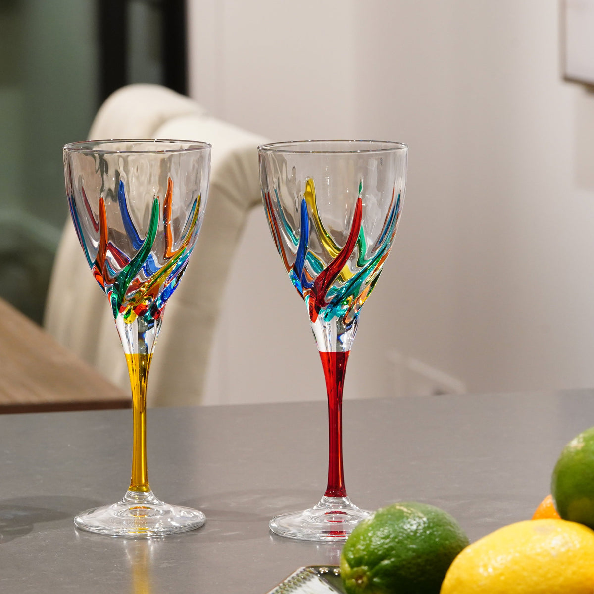 Trix Wine Glasses, Hand-Painted Italian Crystal, Set of 2