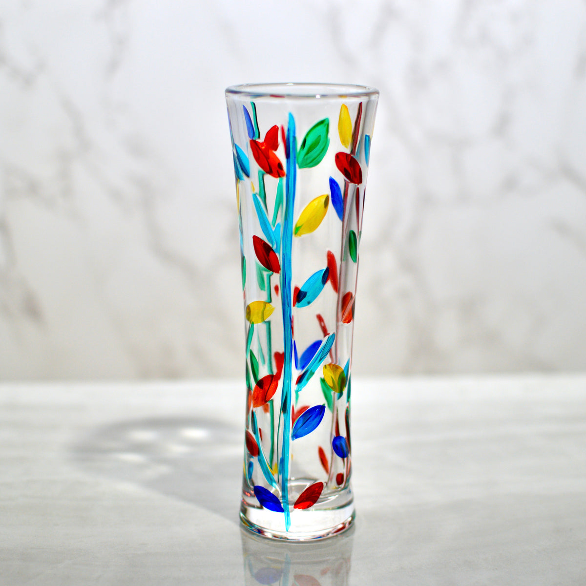 Flowervine, Tree of Life Bud Vase, 7 1/4&quot;, Hand Painted Italian Crystal - My Italian Decor