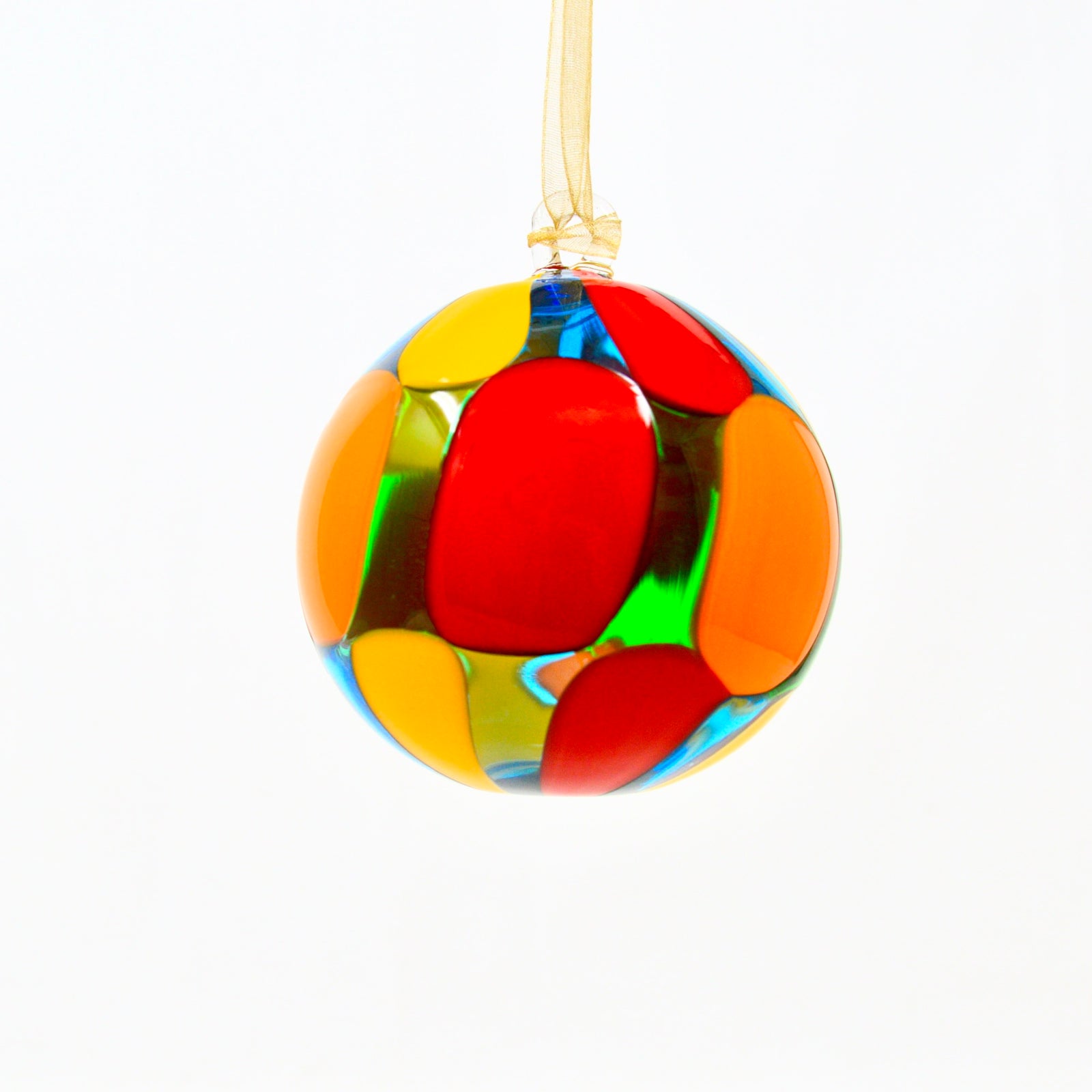 Hand-blown Murano Glass Pazzia holiday ornament featuring vibrant colors and intricate design, crafted in Italy.