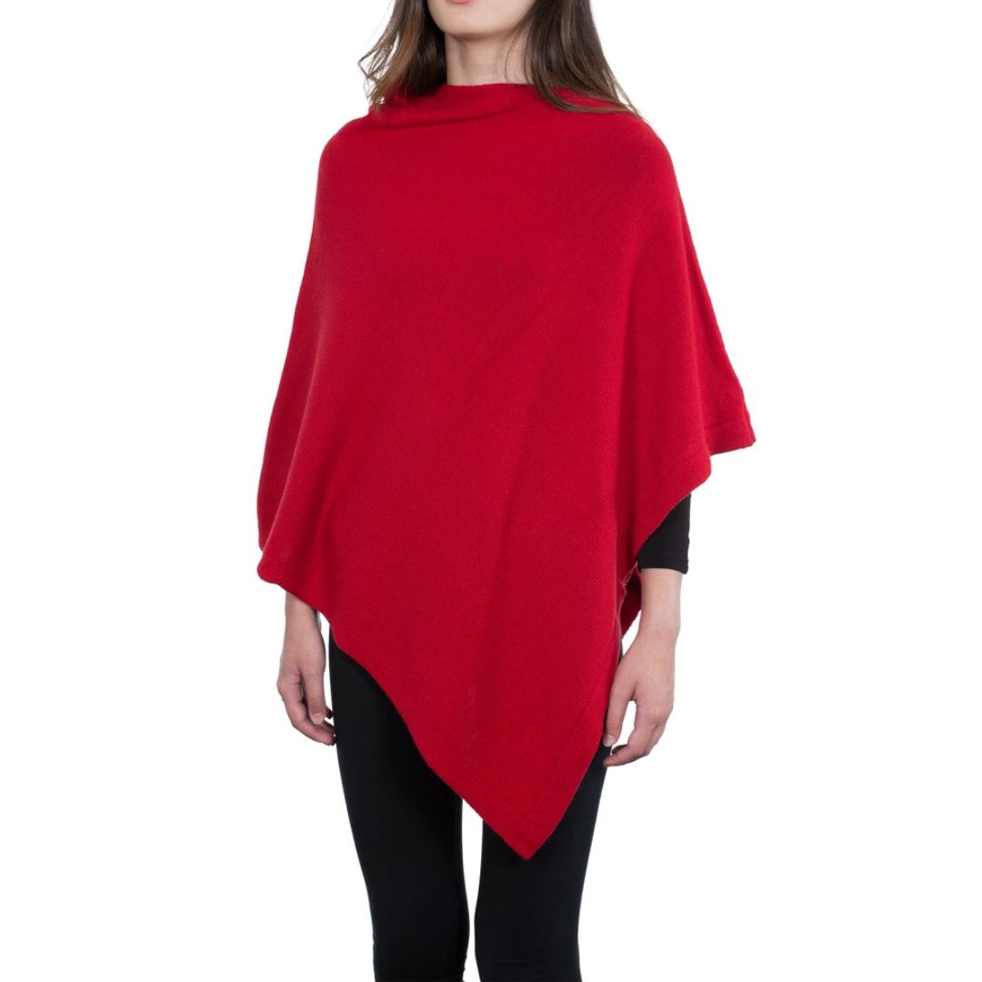 Red cashmere blend poncho by My Italian Decor, featuring a cozy, draped design perfect for layering and stylish warmth.