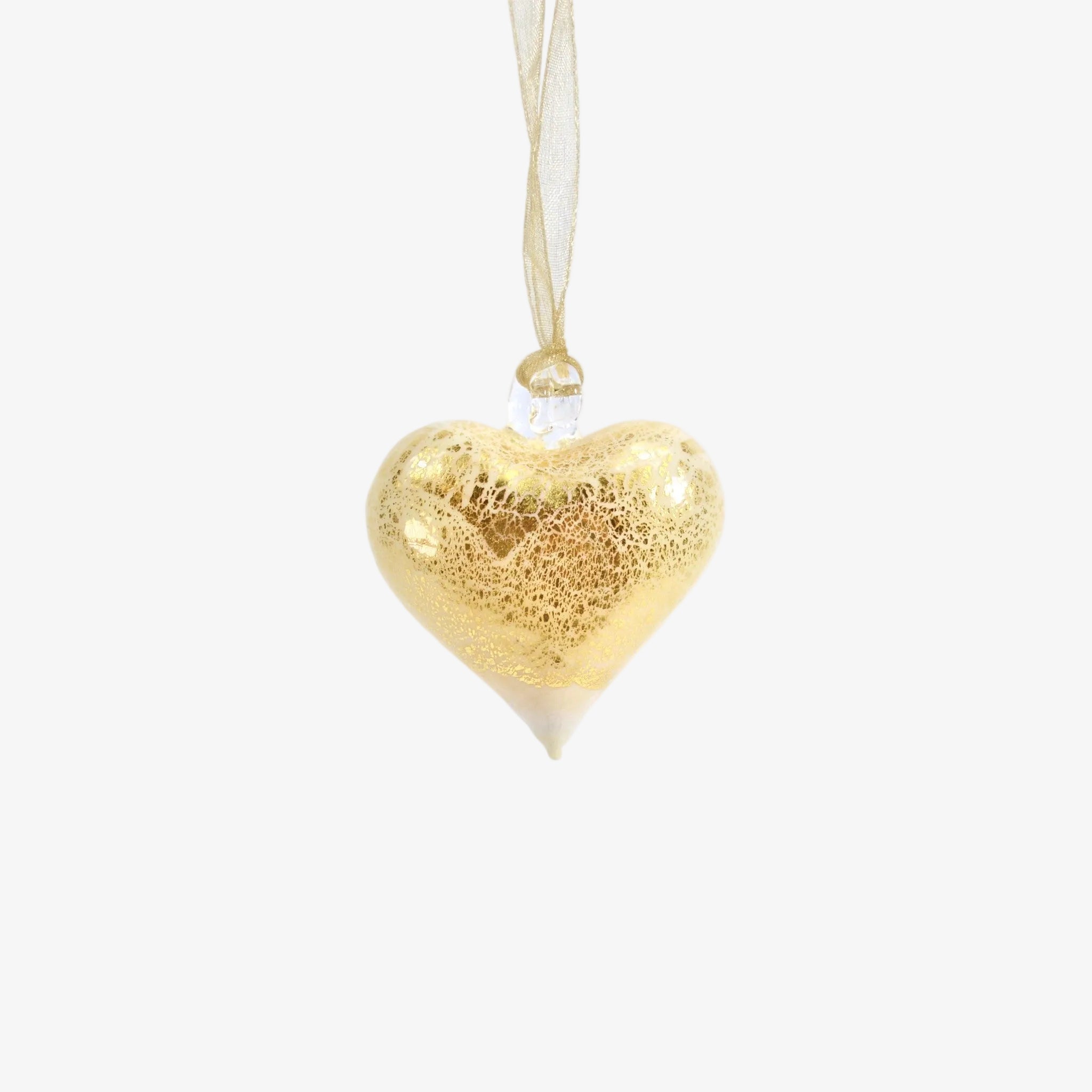 Ivory Murano glass small heart ornament, colorful holiday decoration made in Italy, by MyItalianDecor.