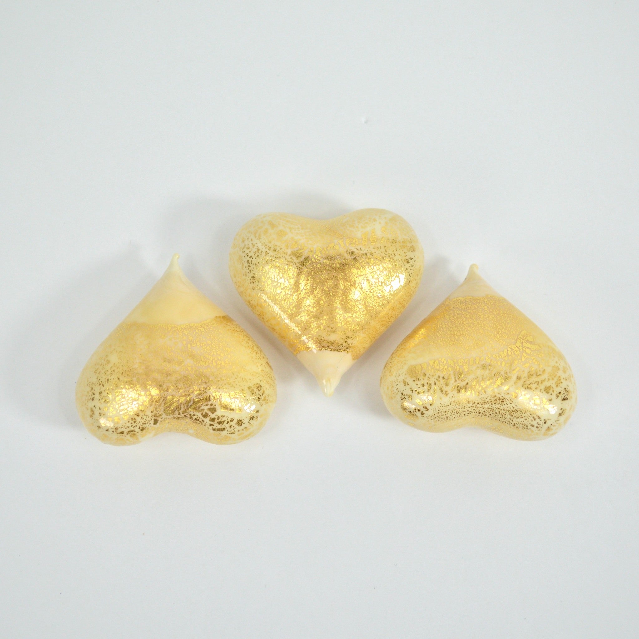 Set of three small Murano glass hearts in ivory, colorful options, crafted in Italy, decorative figurines by MyItalianDecor