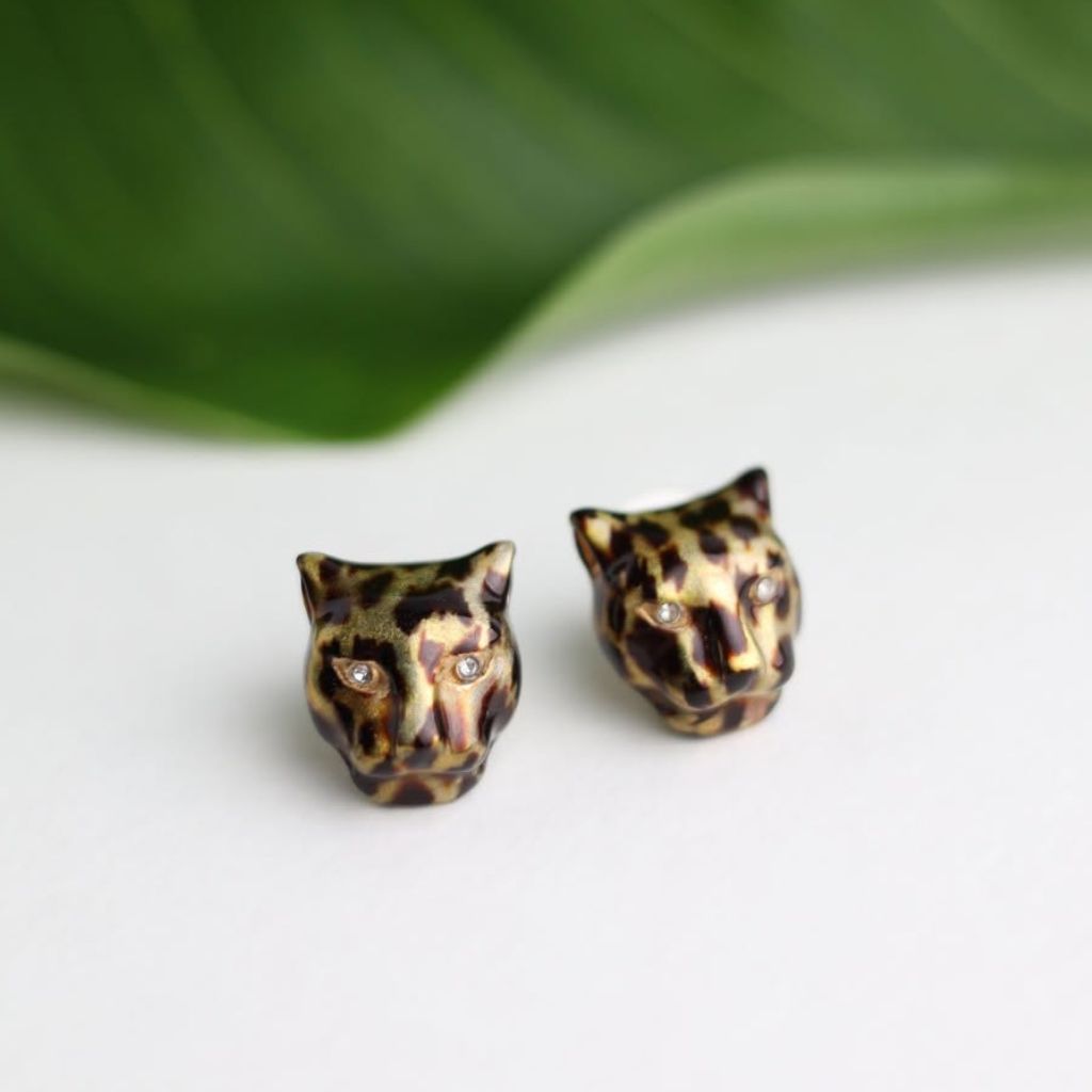 Polina Firenze jaguar enamel jewelry set, Made in Italy earrings in a detailed jaguar design