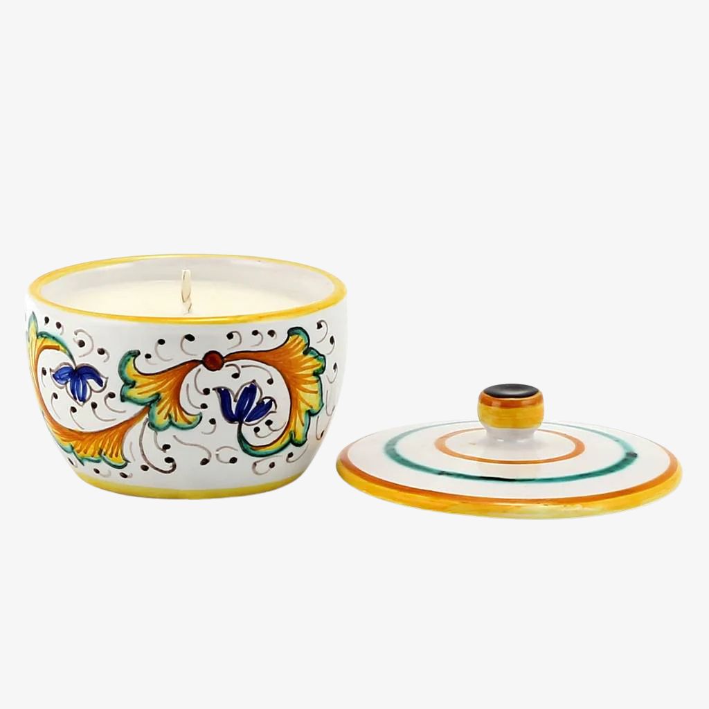 Hand Painted Deruta Ceramic Jar Candle, Perugino Design