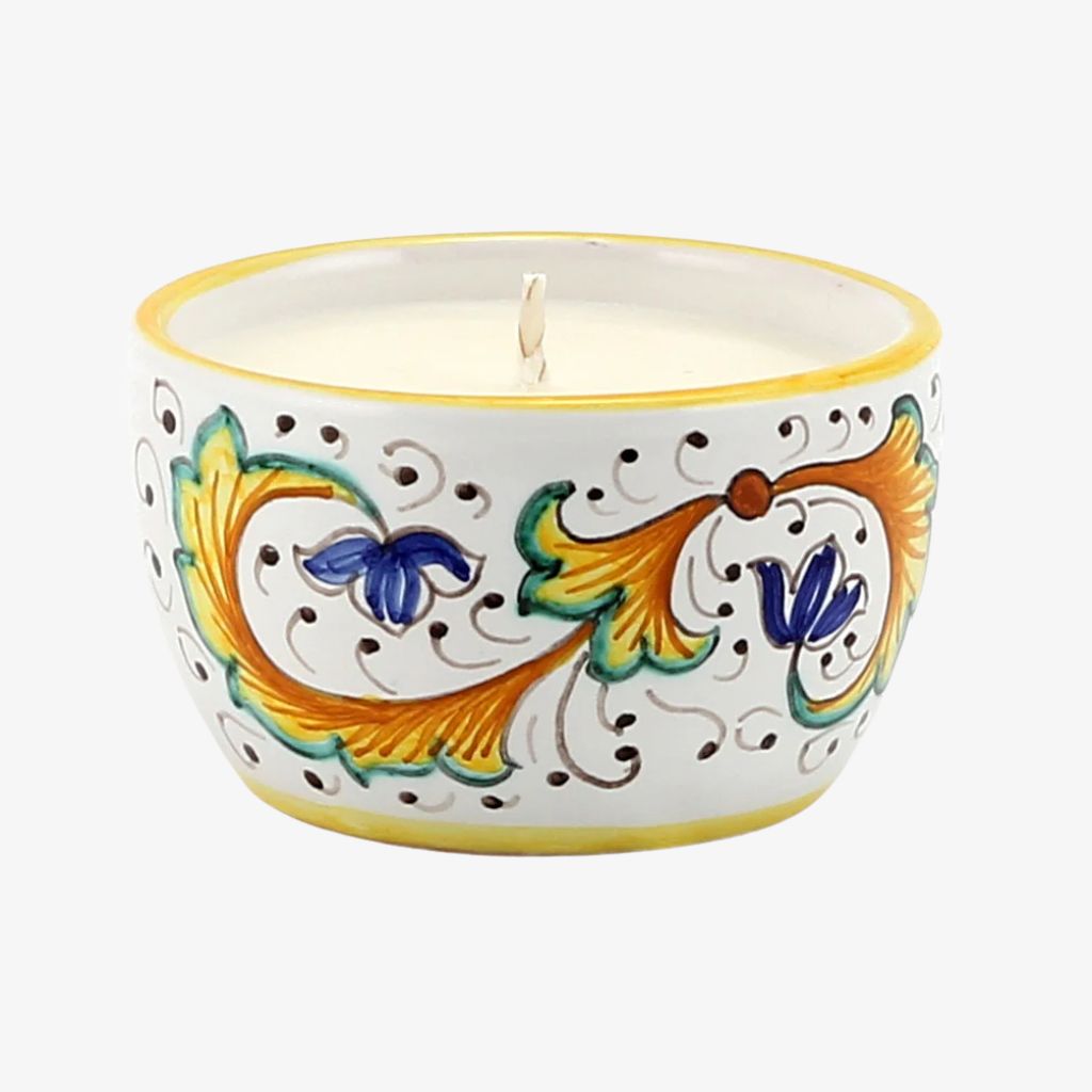 Hand Painted Deruta Ceramic Jar Candle, Perugino Design