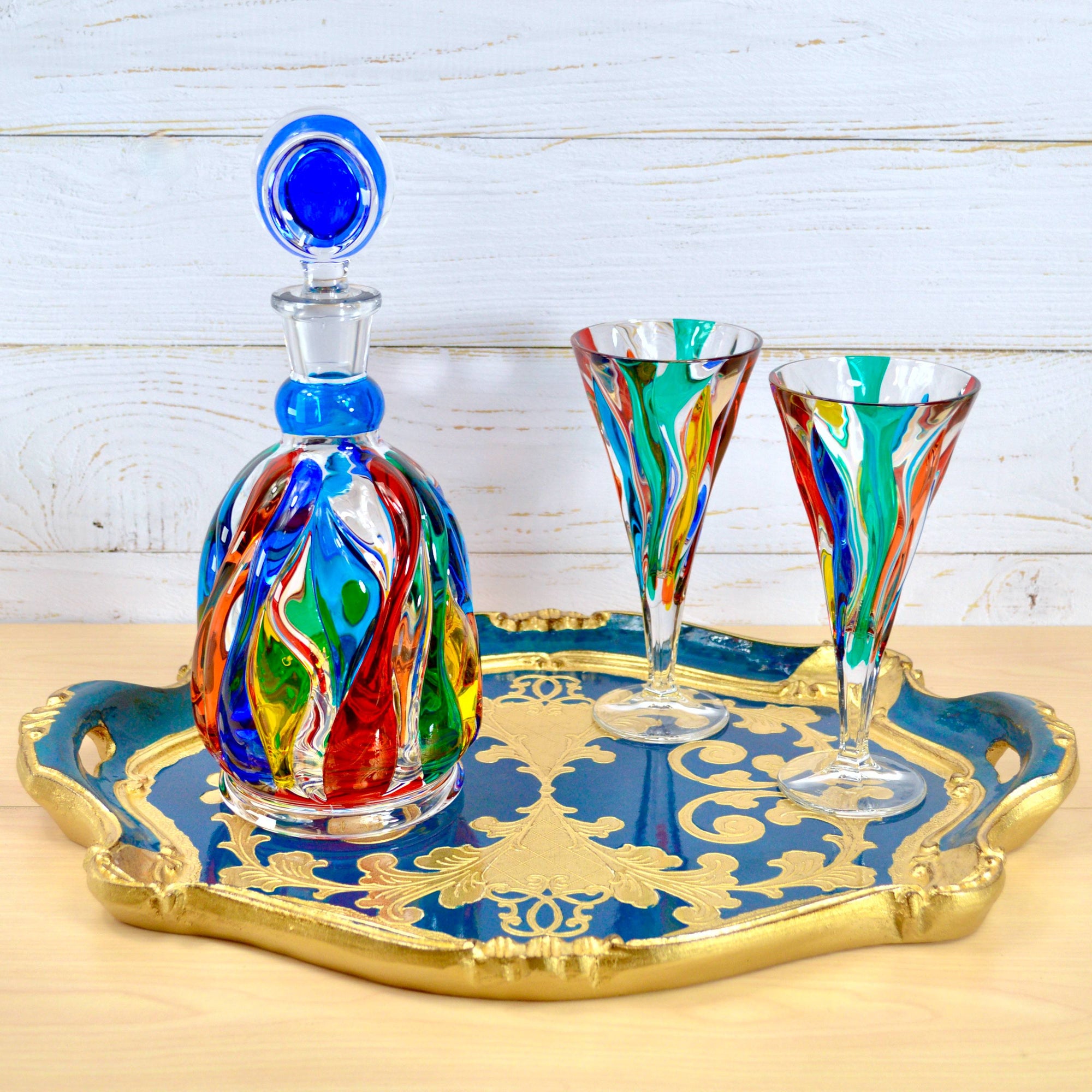 Jazz Round Decanter, Hand-Painted Italian Crystal, Made in Italy - My Italian Decor