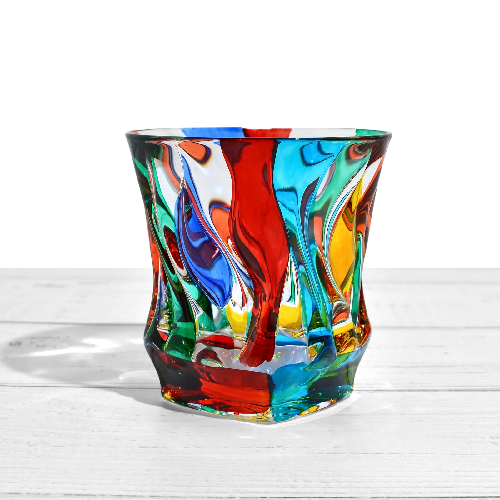 Set of 2 Jazz Italian Crystal short drinking glasses by DZ, hand-painted and made in Italy, showcasing elegant craftsmanship and clear glass.