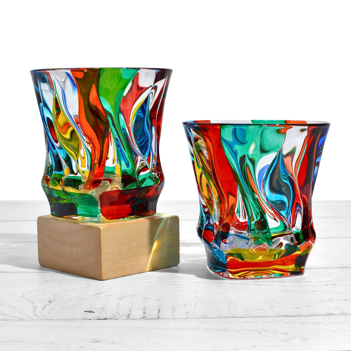 Jazz Italian Crystal Short Drinking Glasses, Set of 2, Hand-Painted, Made in Italy