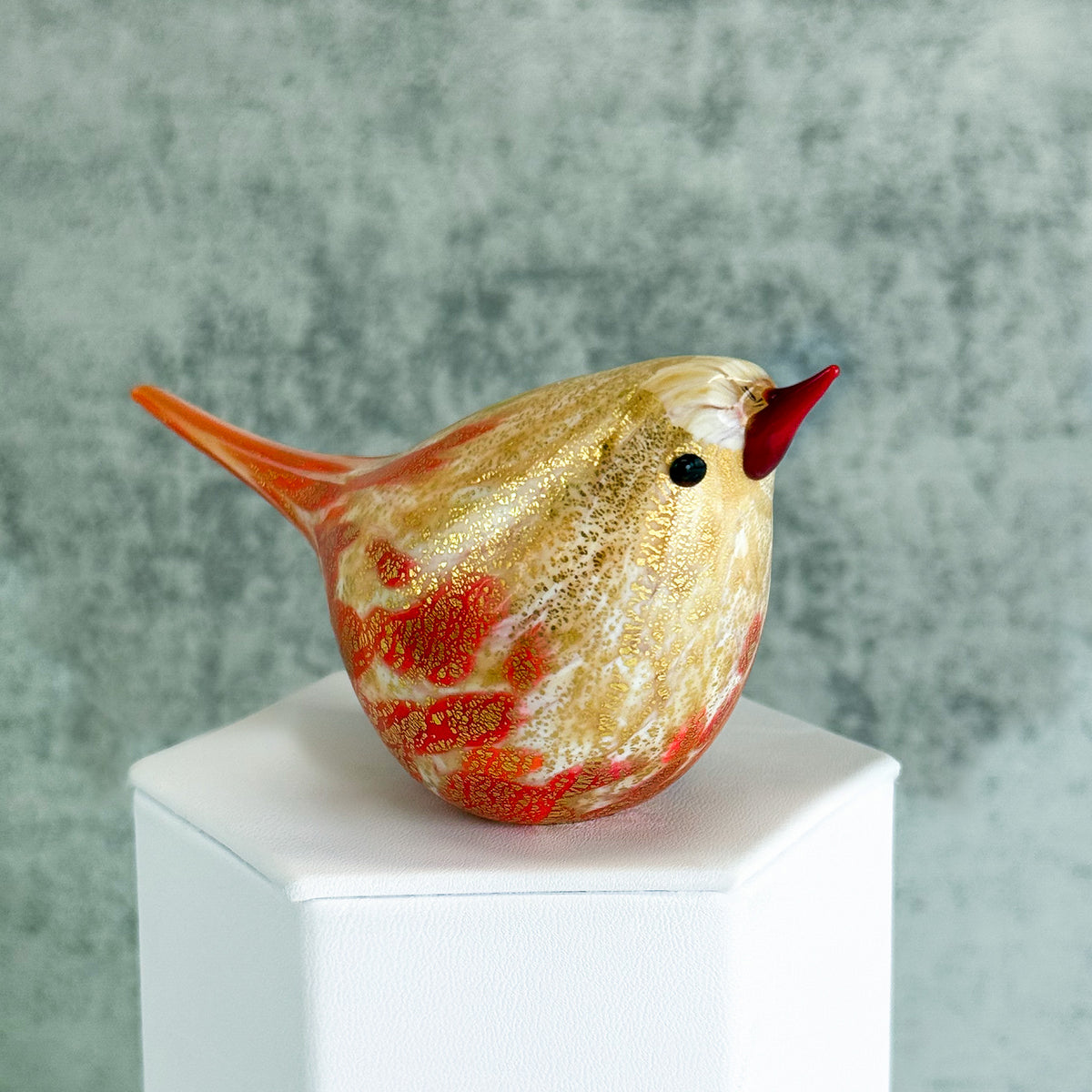 Murano Blown Glass Josie Chirpie Bird, Orange Figurine, Made in Italy