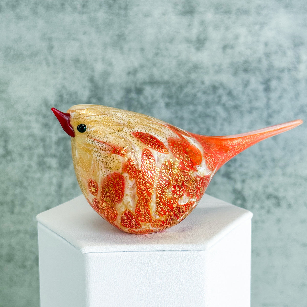 Murano Blown Glass Josie Chirpie Bird, Orange Figurine, Made in Italy