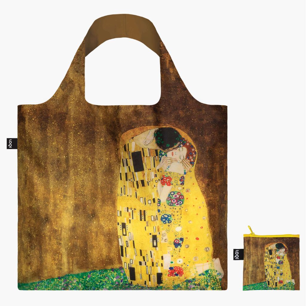 Recycled tote bag featuring Klimt artwork, lightweight and compact, by My Italian Decor, ideal for eco-friendly handbag use.
