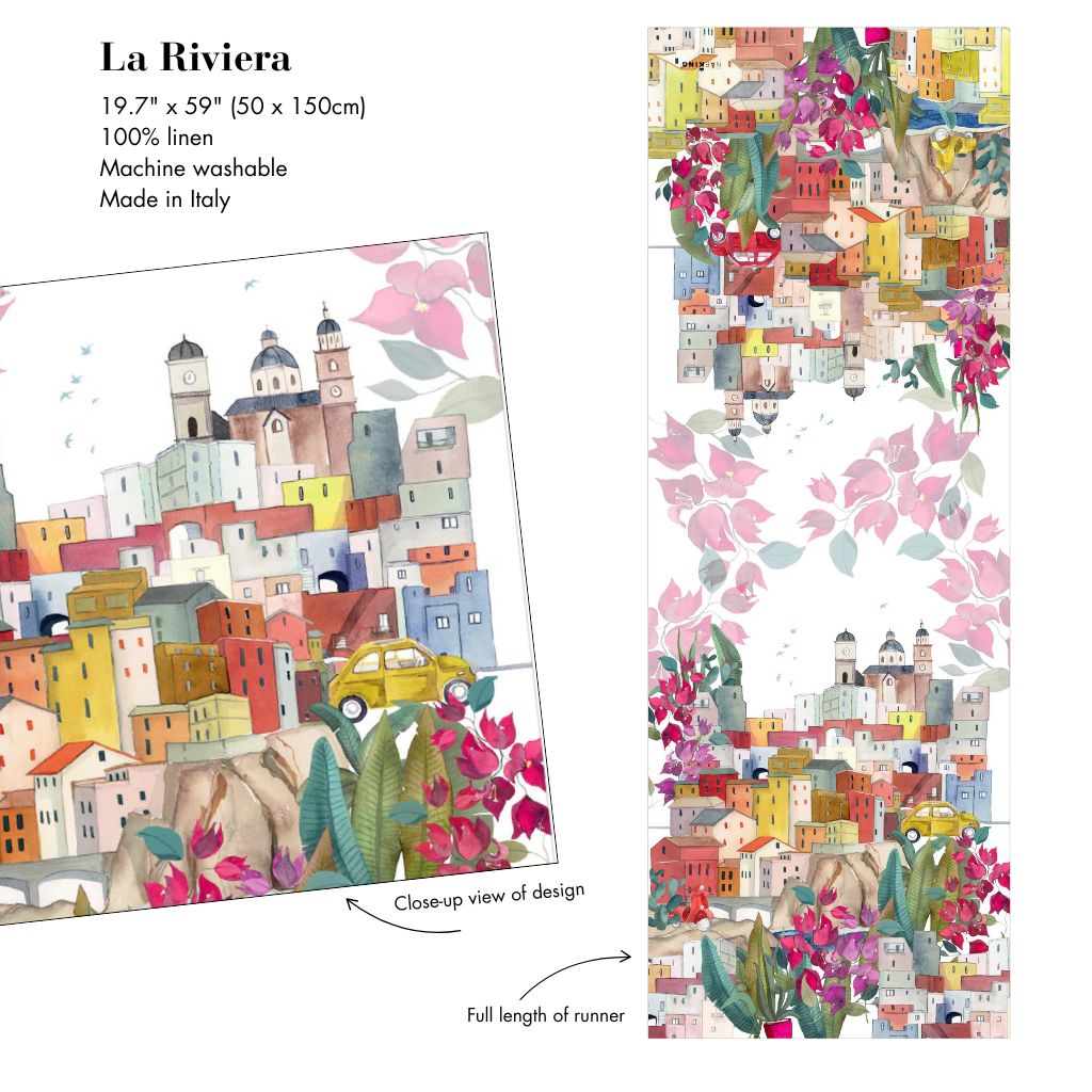 La Riviera Linen Table Runner, 19.5" x 59", Made in Italy - My Italian Decor