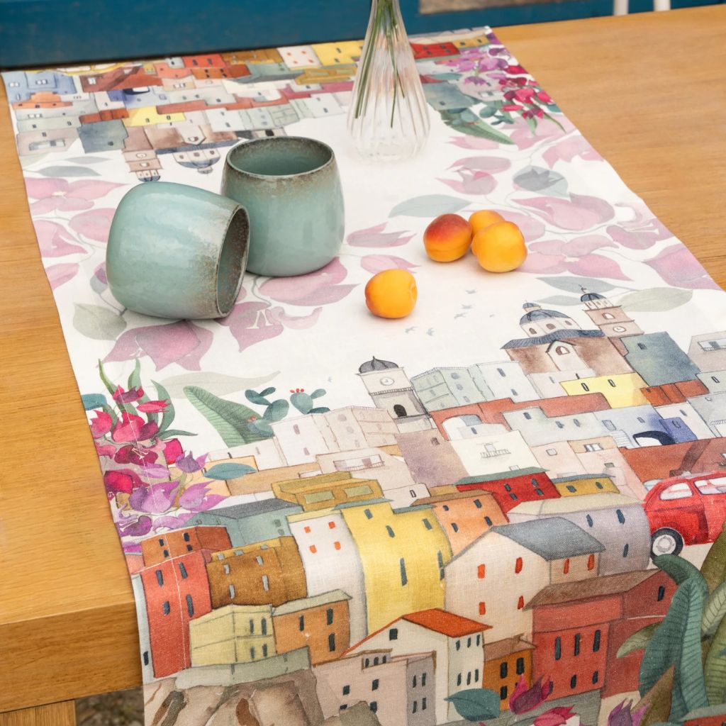 La Riviera Linen Table Runner, 19.5" x 59", Made in Italy - My Italian Decor