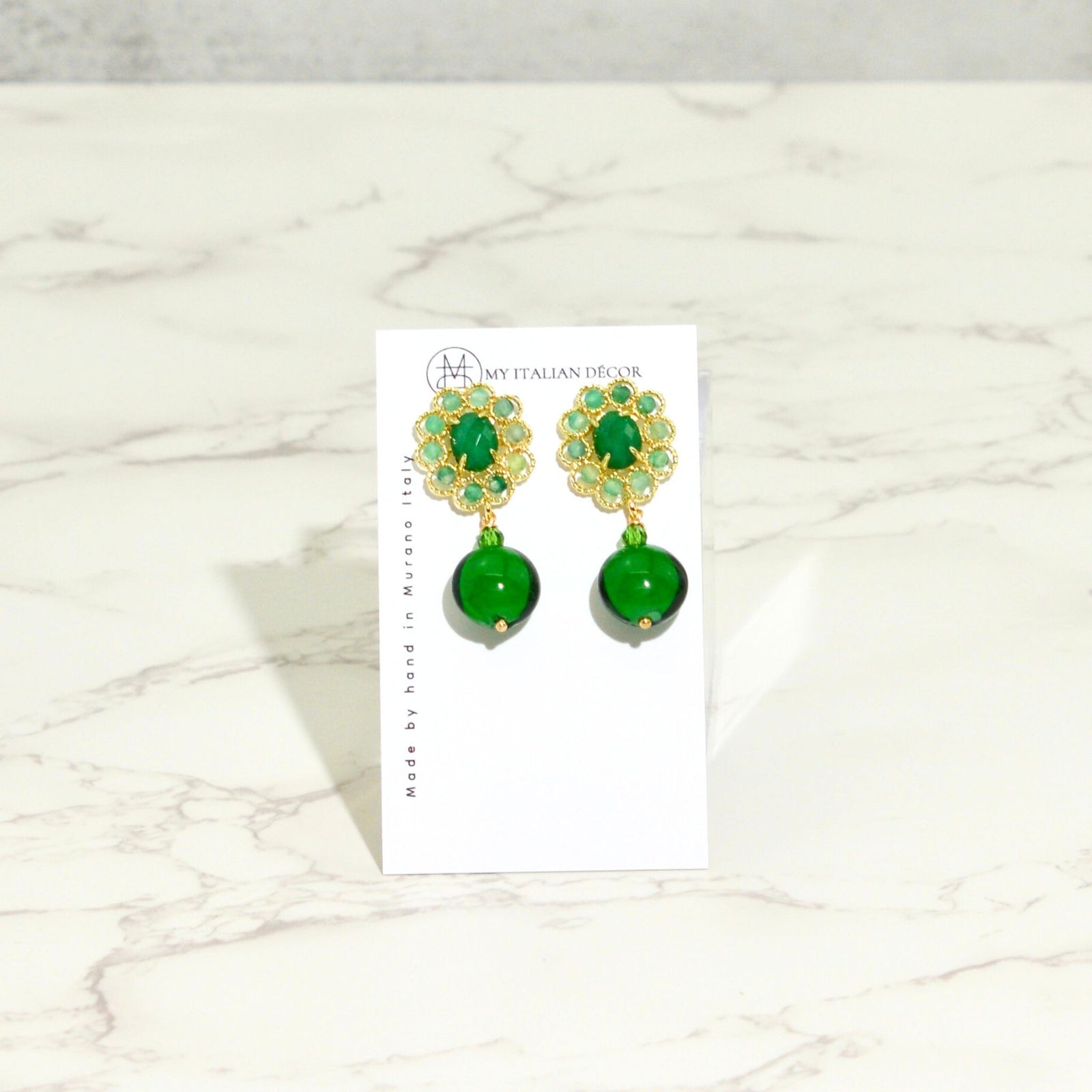 Murano Glass Victoria Earrings by My Italian Decor featuring vibrant Italian-made glass earrings with intricate design.