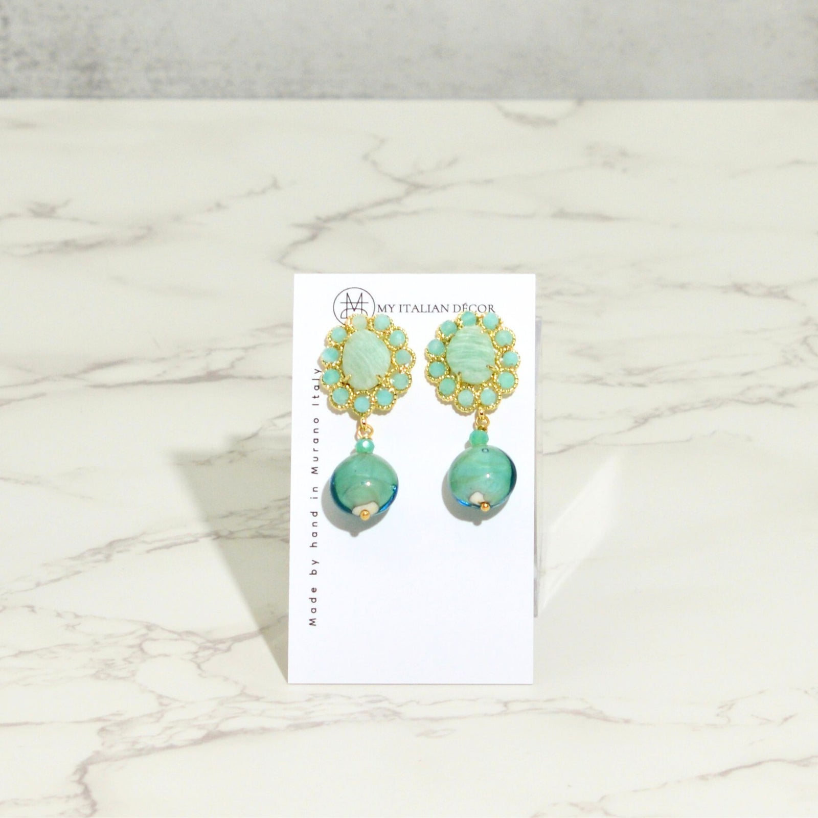 Murano Glass Victoria Earrings by My Italian Decor featuring vibrant Italian-made glass earrings with intricate design.