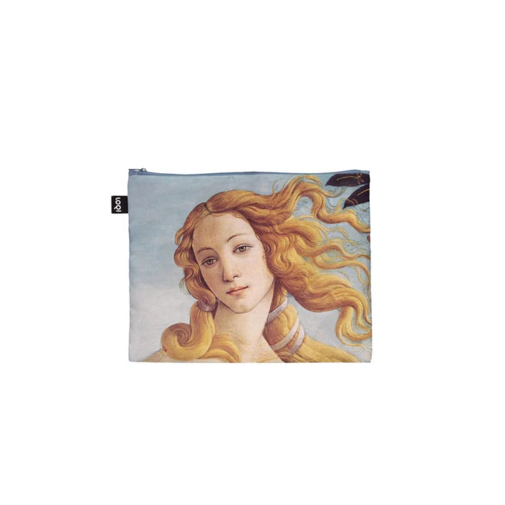Set of 3 Botticelli Birth of Venus zipper pocket handbags by My Italian Decor, featuring large floral artwork on stylish bags.