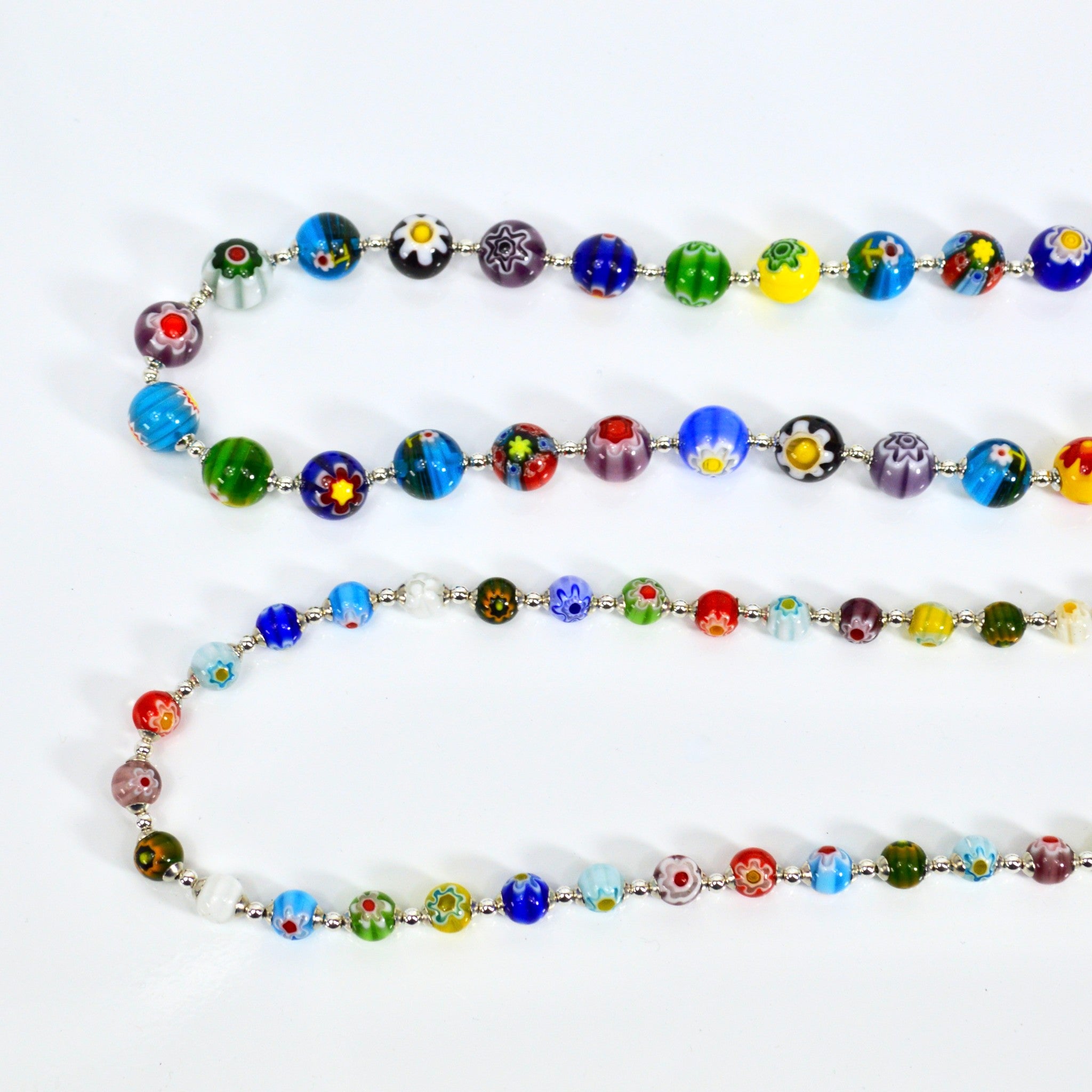 Murano Glass Millefiori Beaded Necklace, Choose your size, Made in