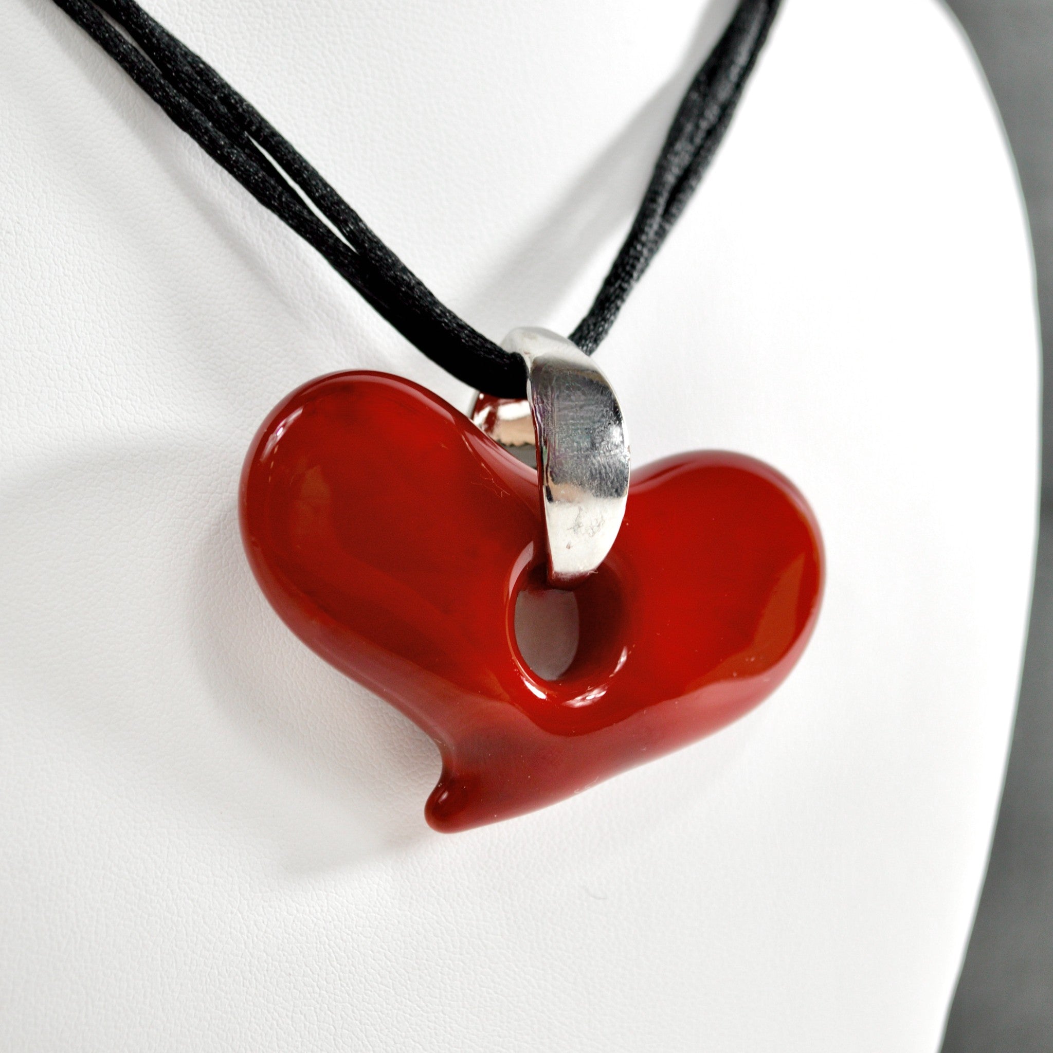 Murano Glass Solid Heart Pendant Necklace, Medium or Large, Made in Italy - My Italian Decor