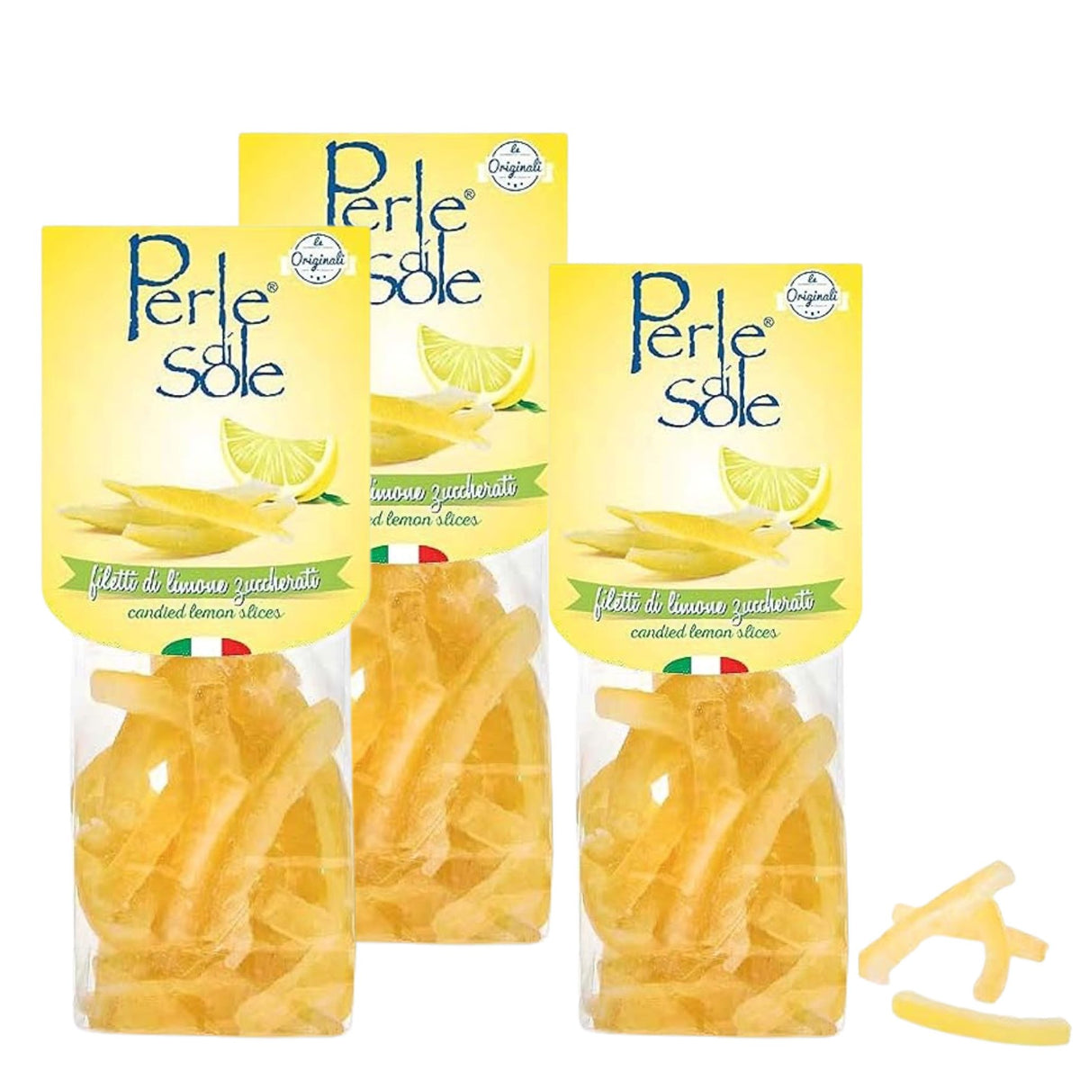 Perle di Sole, Candied Lemon Peel, 3 Bag Set, Made in Italy