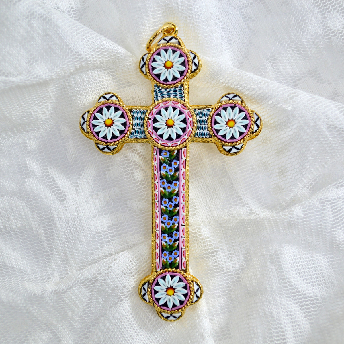 Large Florentine Glass Mosaic Cross Pendant, Crafted In Italy - My Italian Decor