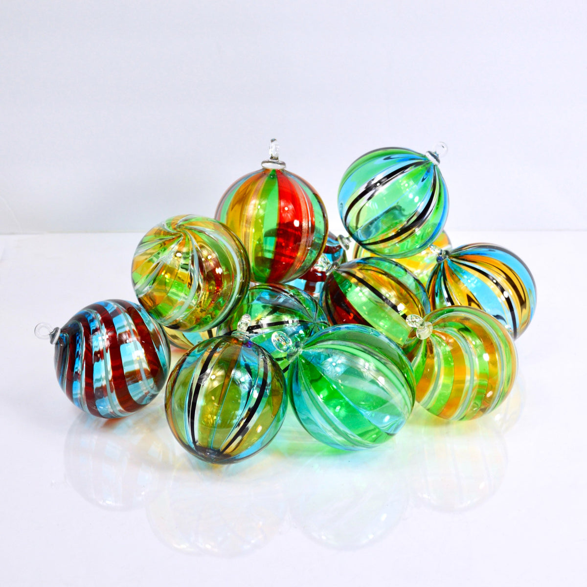 Murano Glass Christmas Ornament, Large, Round Filigrana, Made in Italy