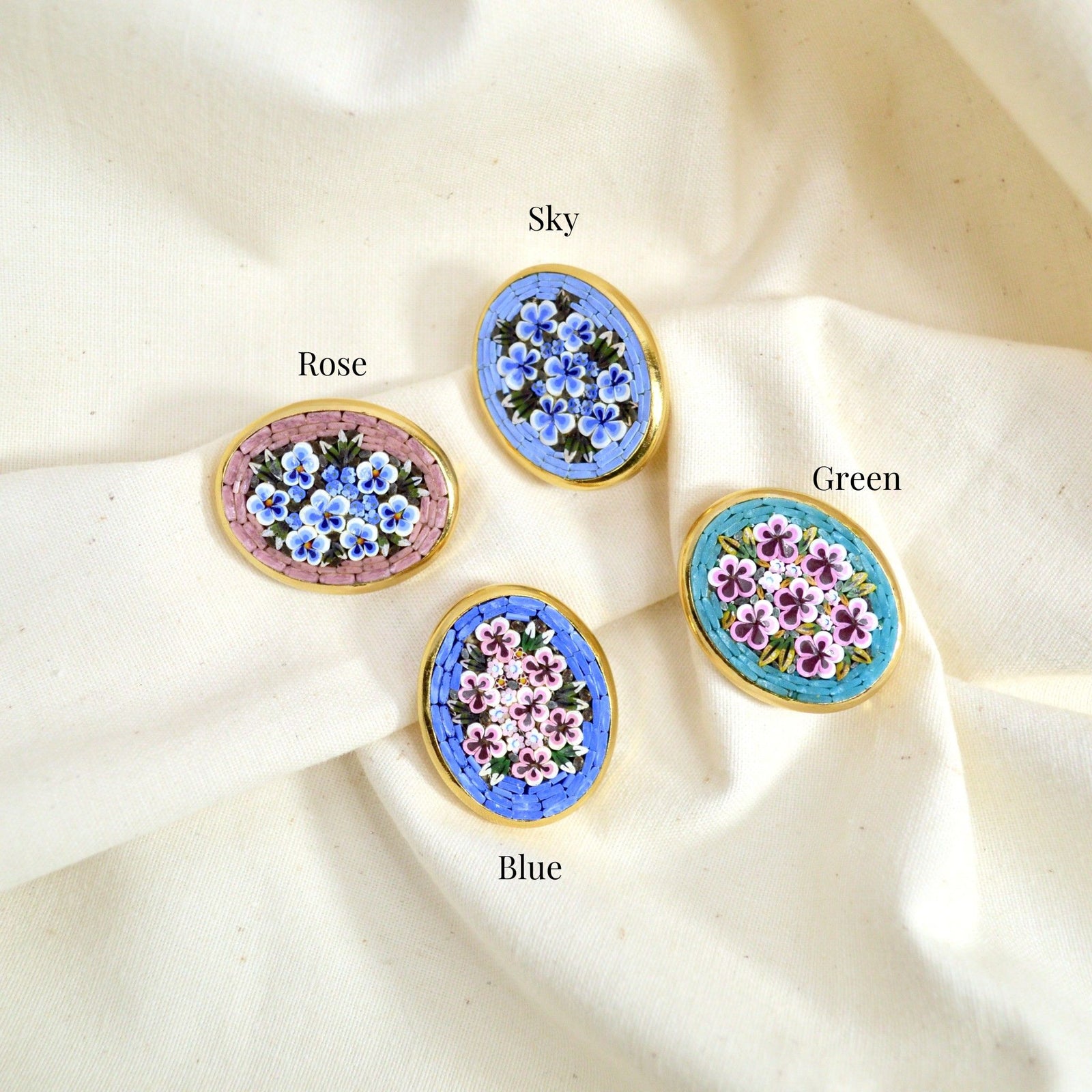 Florentine Mosaic Large Oval Brooch, Lapel Pin, Made in Italy - My Italian Decor