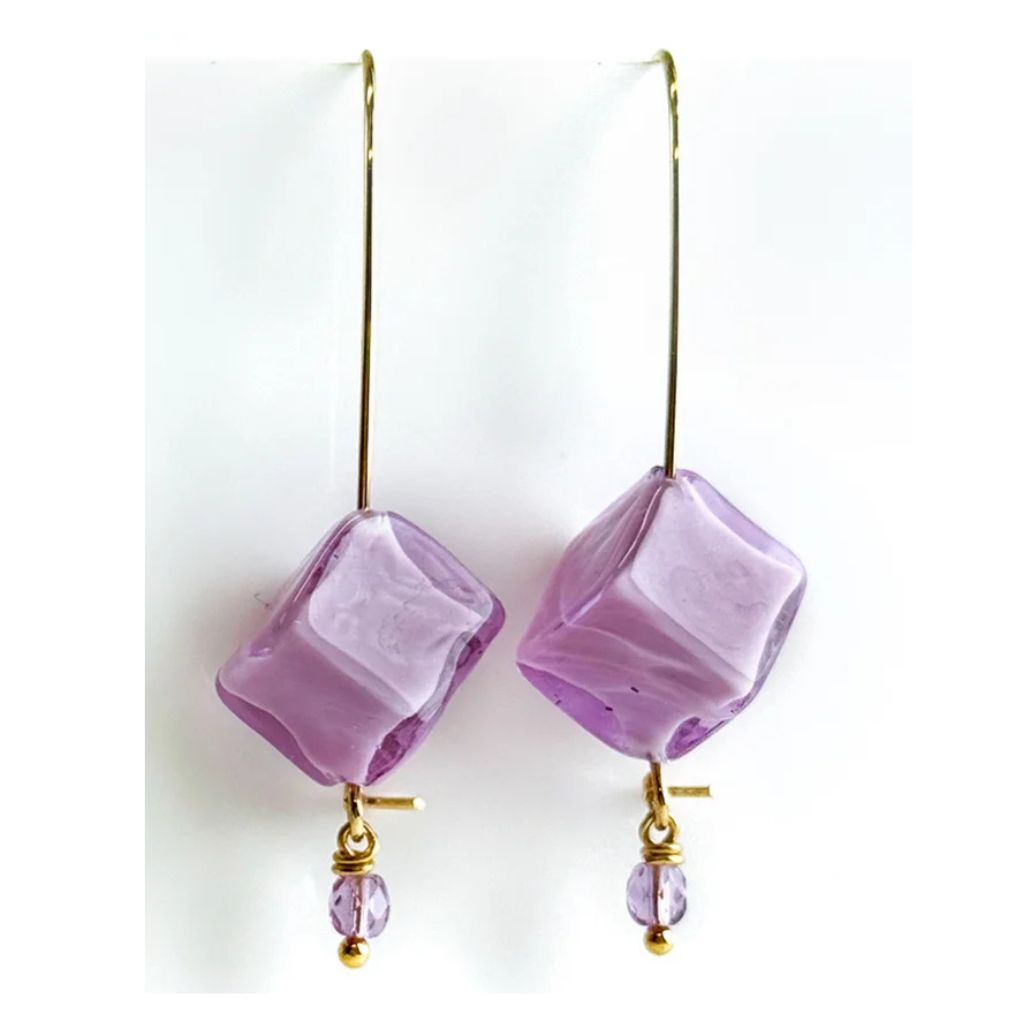 Handcrafted Murano Glass Dolce Earrings in lilac from My Italian Decor, showcasing vibrant, artisanal Italian glass jewelry.