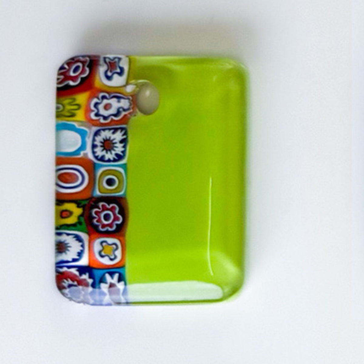 Millefiori Rectangle Pendant on cord, Made in Murano