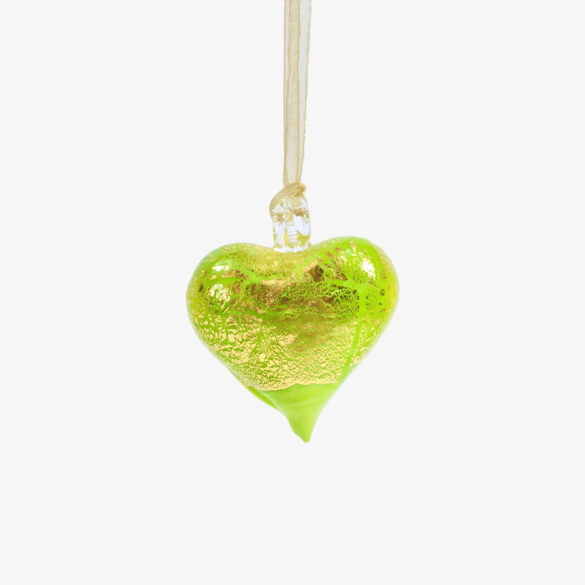 Colorful Murano Glass small heart ornament, handmade in Italy, perfect as a holiday decoration or gift.